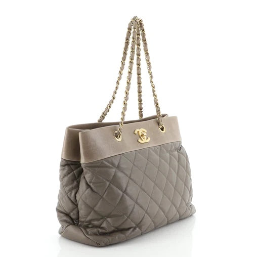 Chanel GREIGE QUILTED Leather Tote Bag