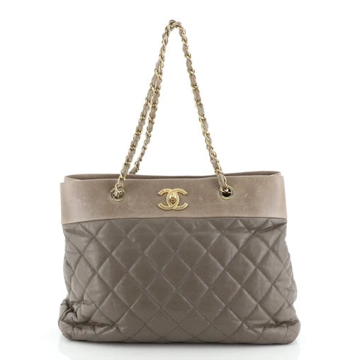 Chanel GREIGE QUILTED Leather Tote Bag