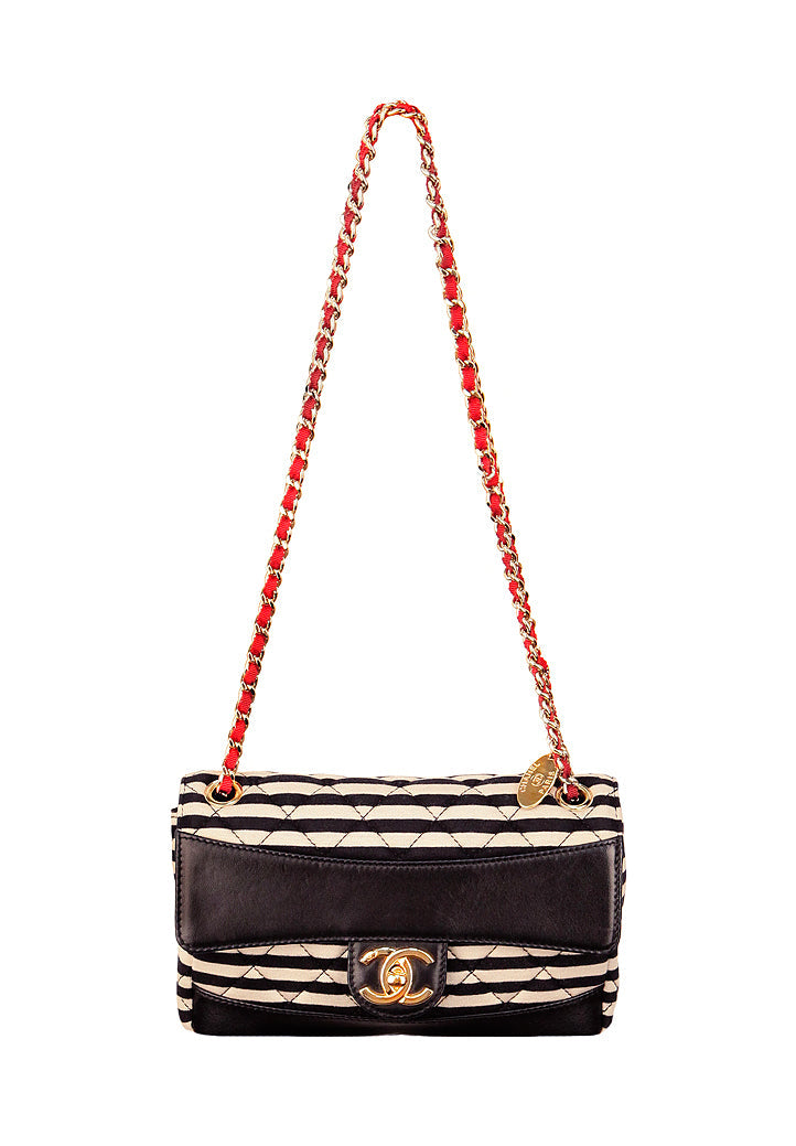 Chanel STRIPED JERSEY LAMBSKIN COCO SAILOR Small Handbag