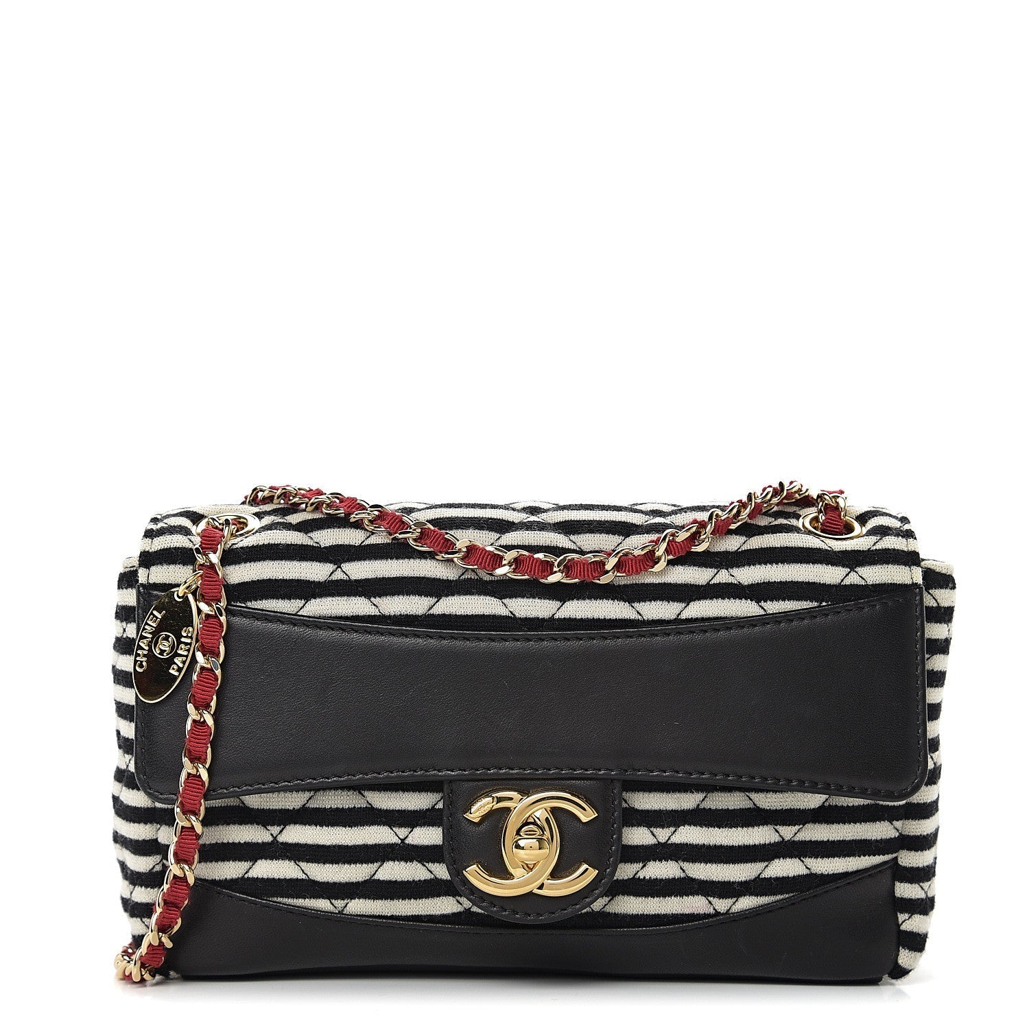 Chanel STRIPED JERSEY LAMBSKIN COCO SAILOR Small Handbag