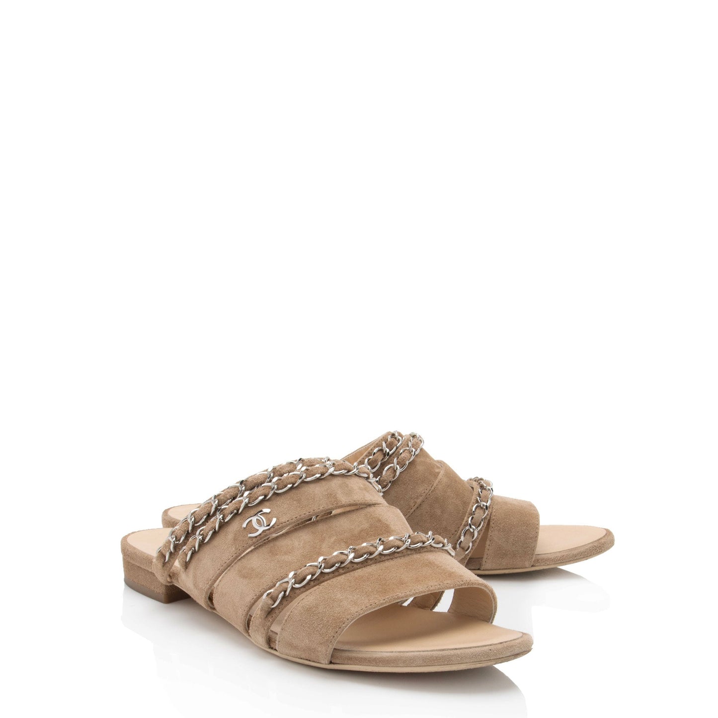Chanel Suede Cc Chain Slide Sandals - Size 7C 37C (Shf-M1Fwc5)