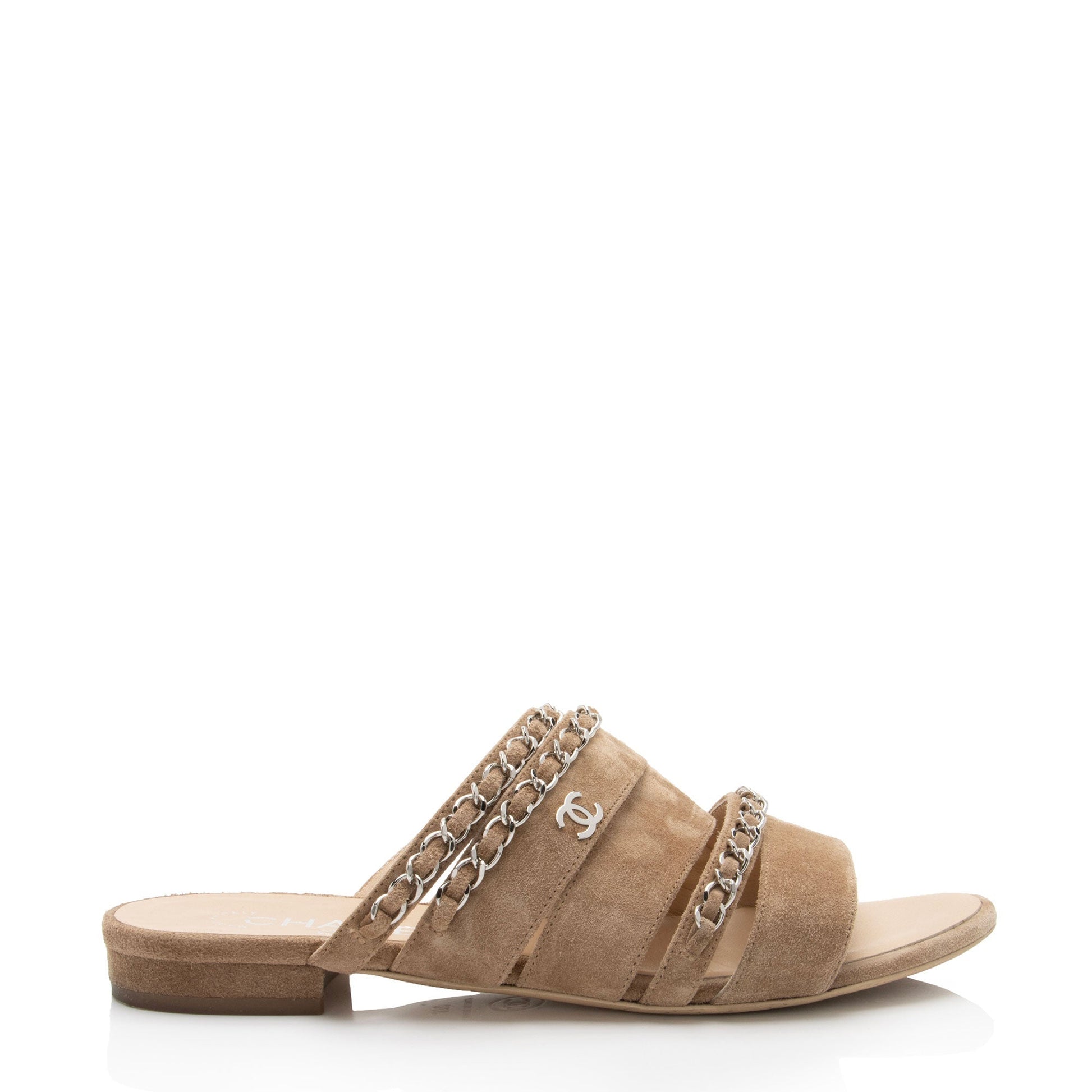 Chanel Suede Cc Chain Slide Sandals - Size 7C 37C (Shf-M1Fwc5)