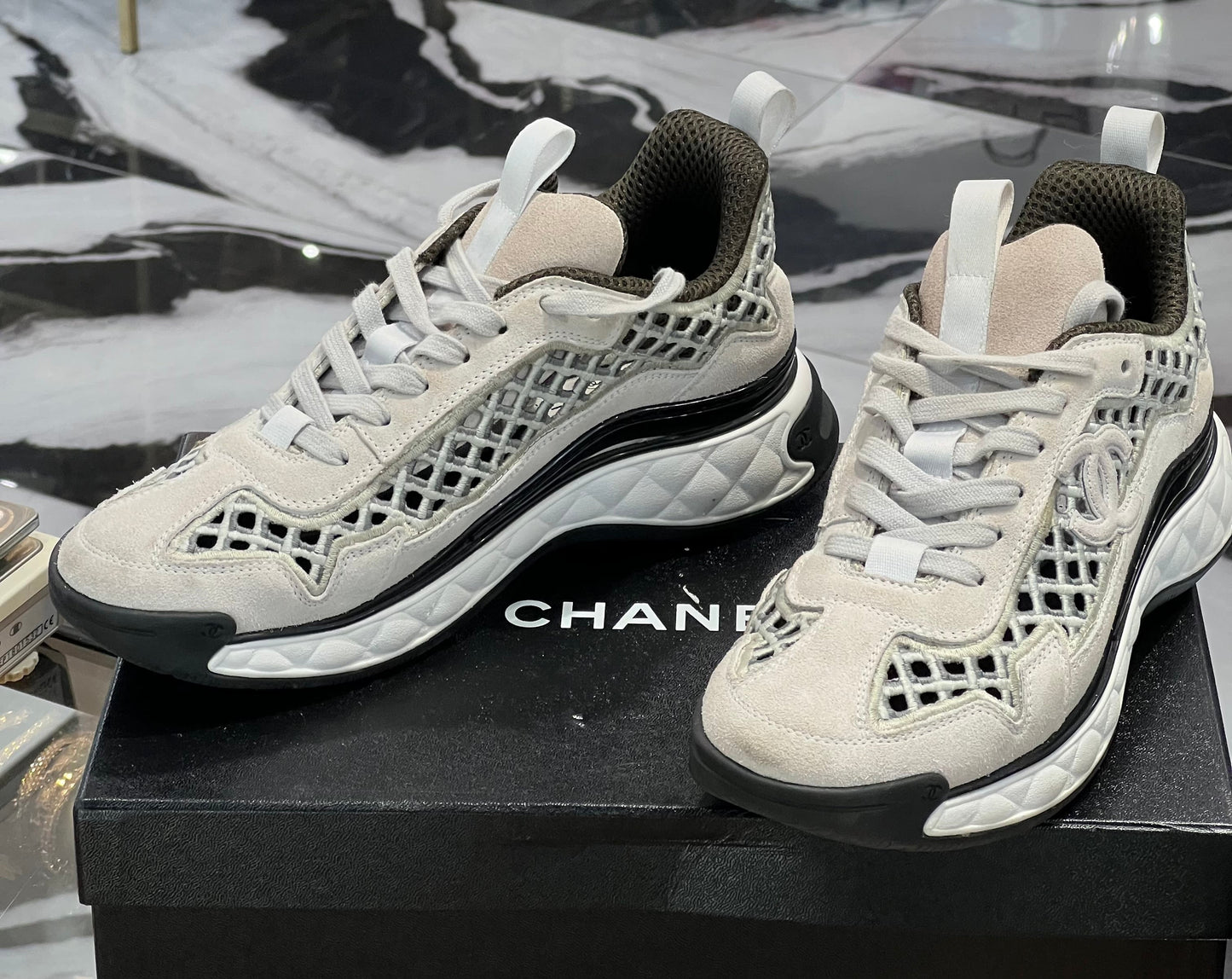 CHANEL SUEDE & CALFSKIN LEATHER SNEAKERS