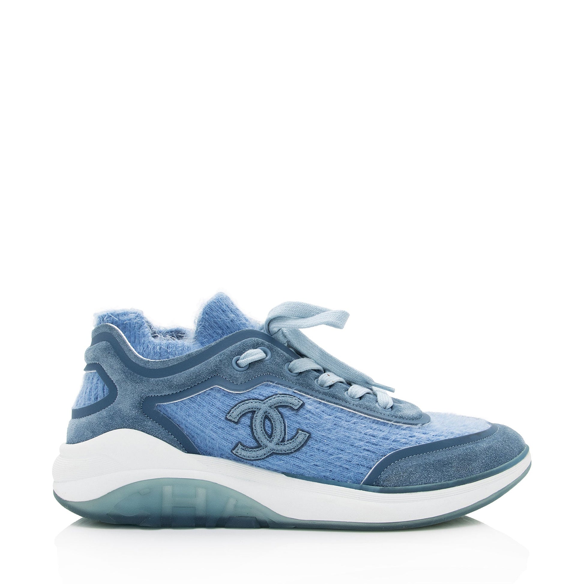 Chanel Suede Calfskin Stretch Fabric CC Sneakers Size 8.5 / 38.5 (shf K53GSX) for Women