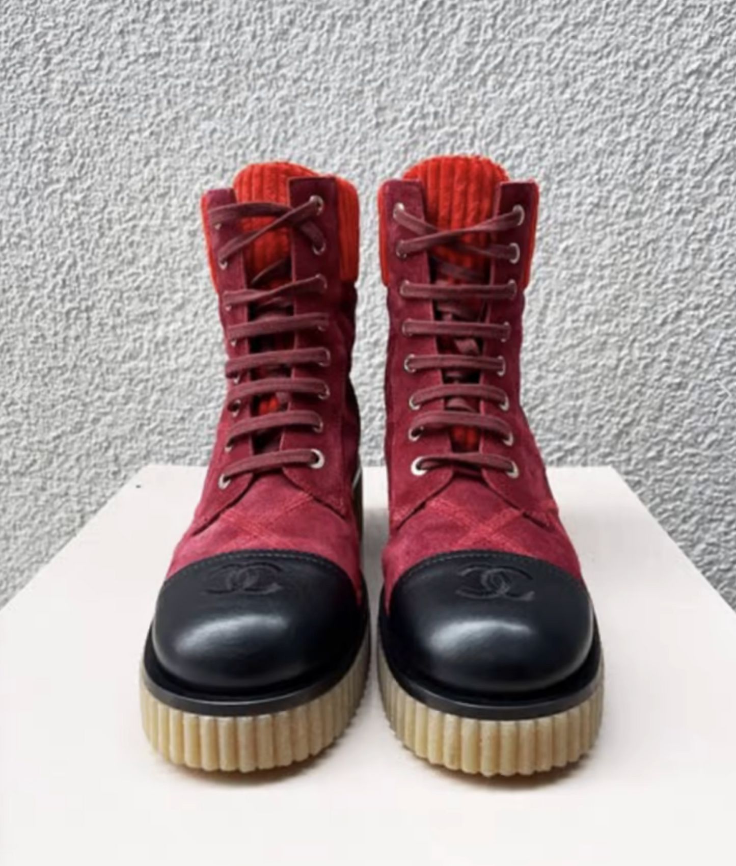 Chanel Suede Calfskin Velvet Quilted CC Combat Boots for Women
