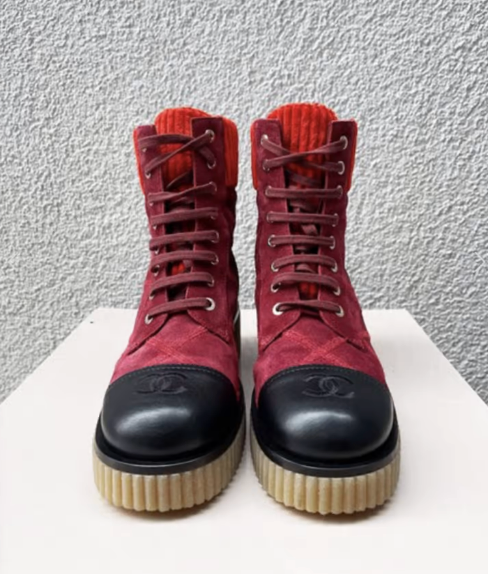 Chanel Suede Calfskin Velvet Quilted CC Combat Boots for Women