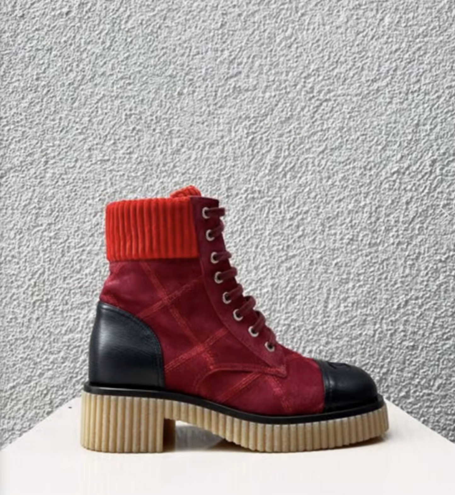 Chanel Suede Calfskin Velvet Quilted CC Combat Boots for Women