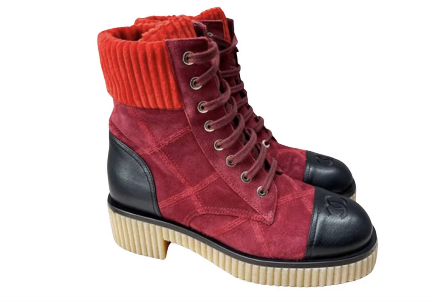 Chanel Suede Calfskin Velvet Quilted CC Combat Boots for Women