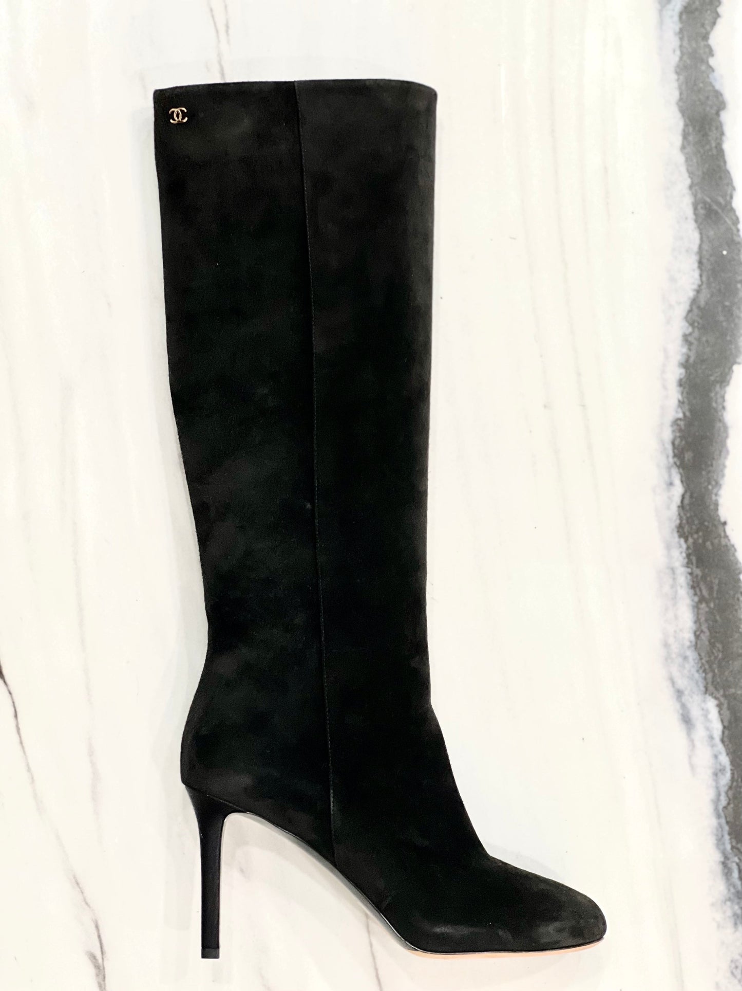 Chanel CC Suede Calfskin Knee High Boots for Women
