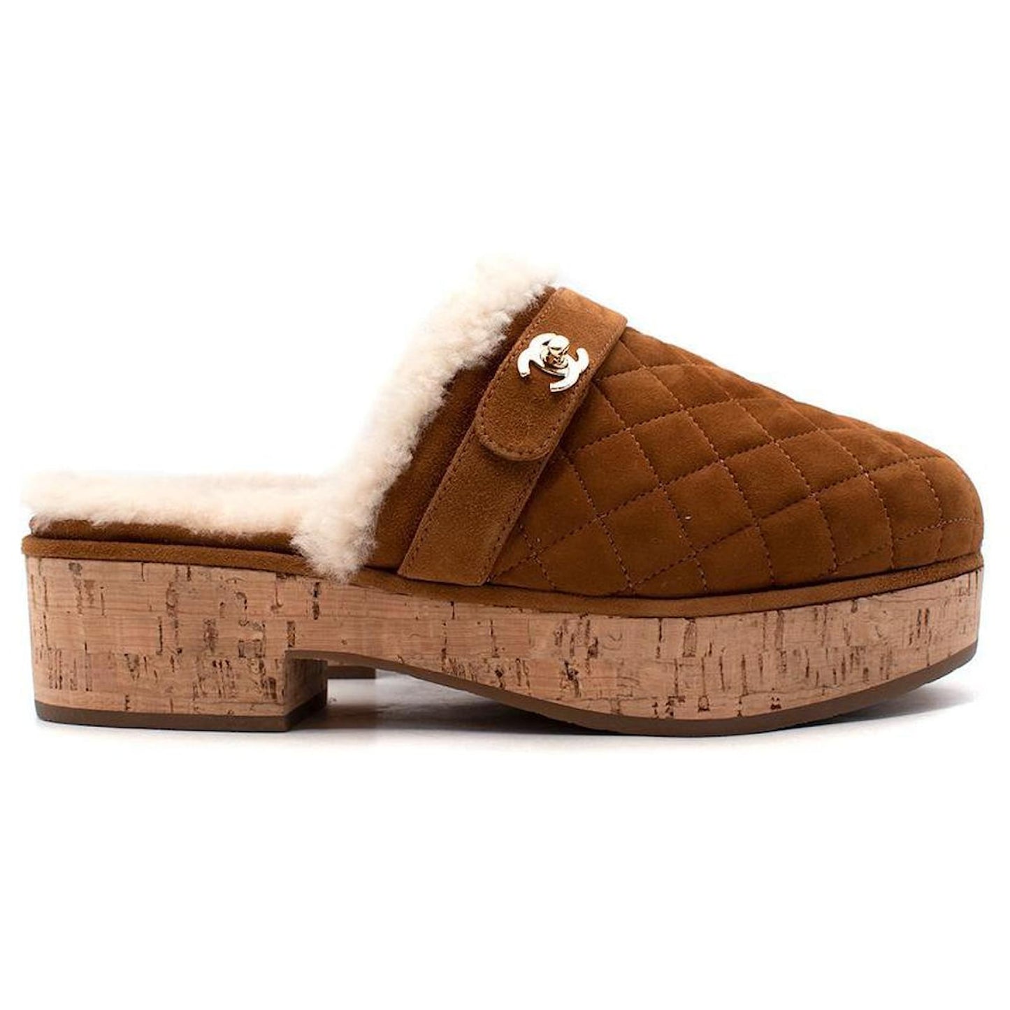 Chanel Suede Turnlock Cc Logo Shearling Mule Clogs Bag