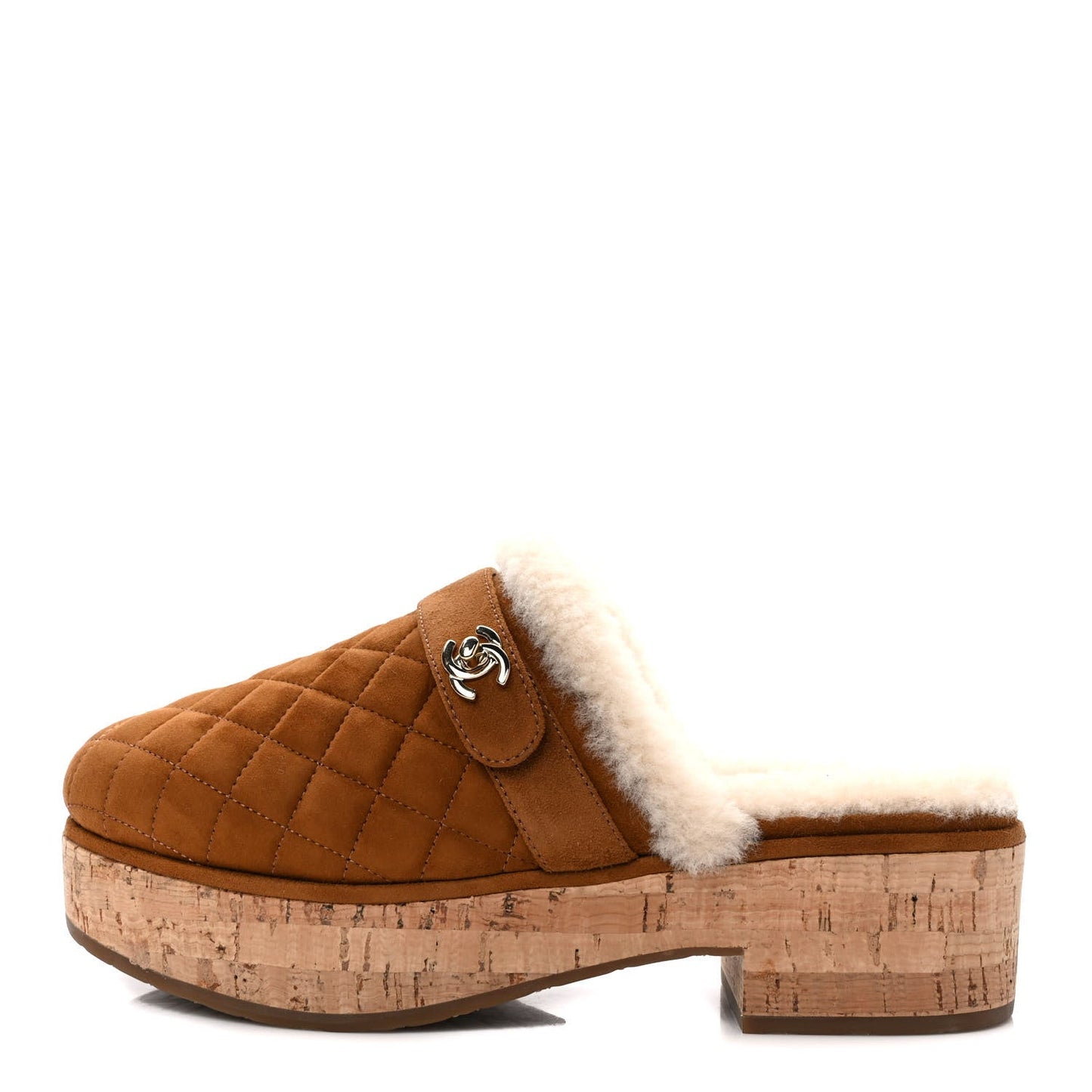 Chanel Suede Turnlock CC Logo Shearling Mule Clogs for Women