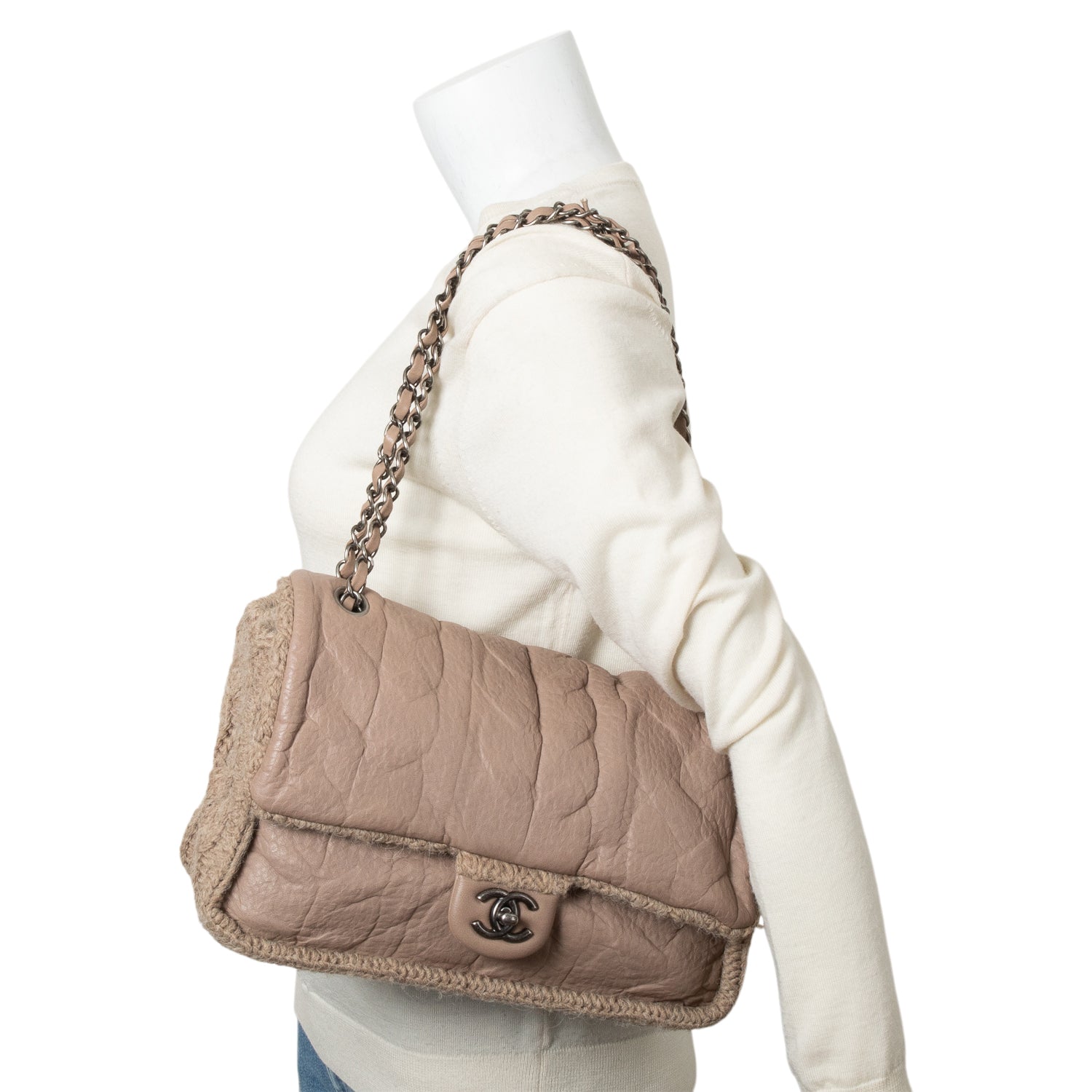 Chanel Taupe Sheepskin & Wool Chic Travel Bag