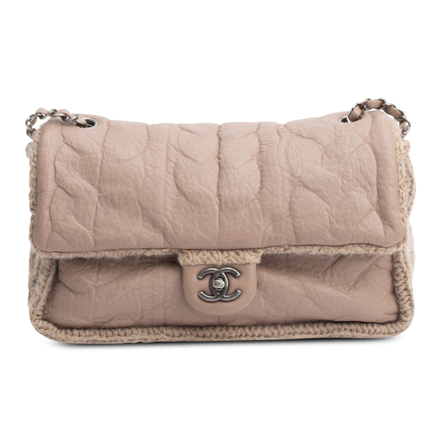 Chanel Taupe Sheepskin & Wool Chic Travel Bag