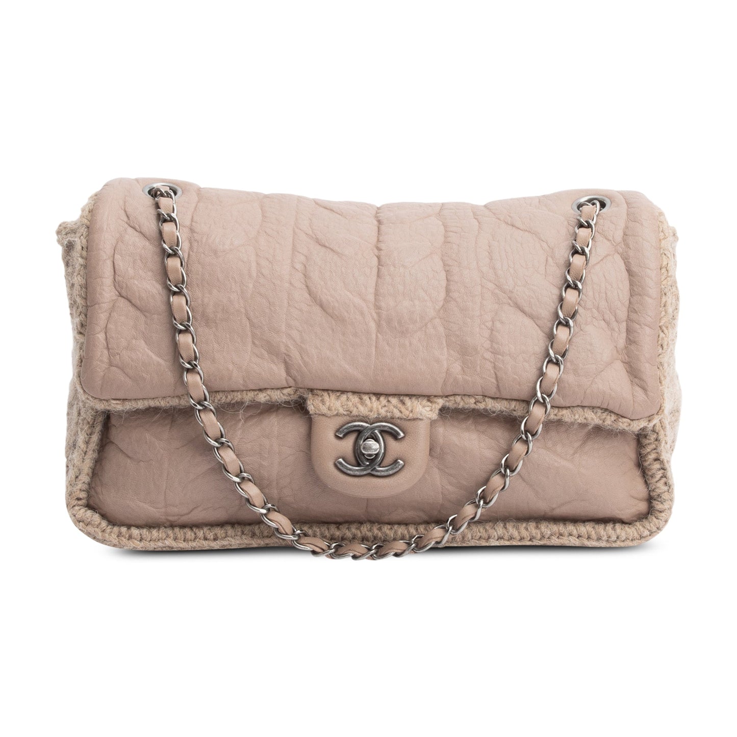 Chanel Taupe Sheepskin & Wool Chic Travel Bag