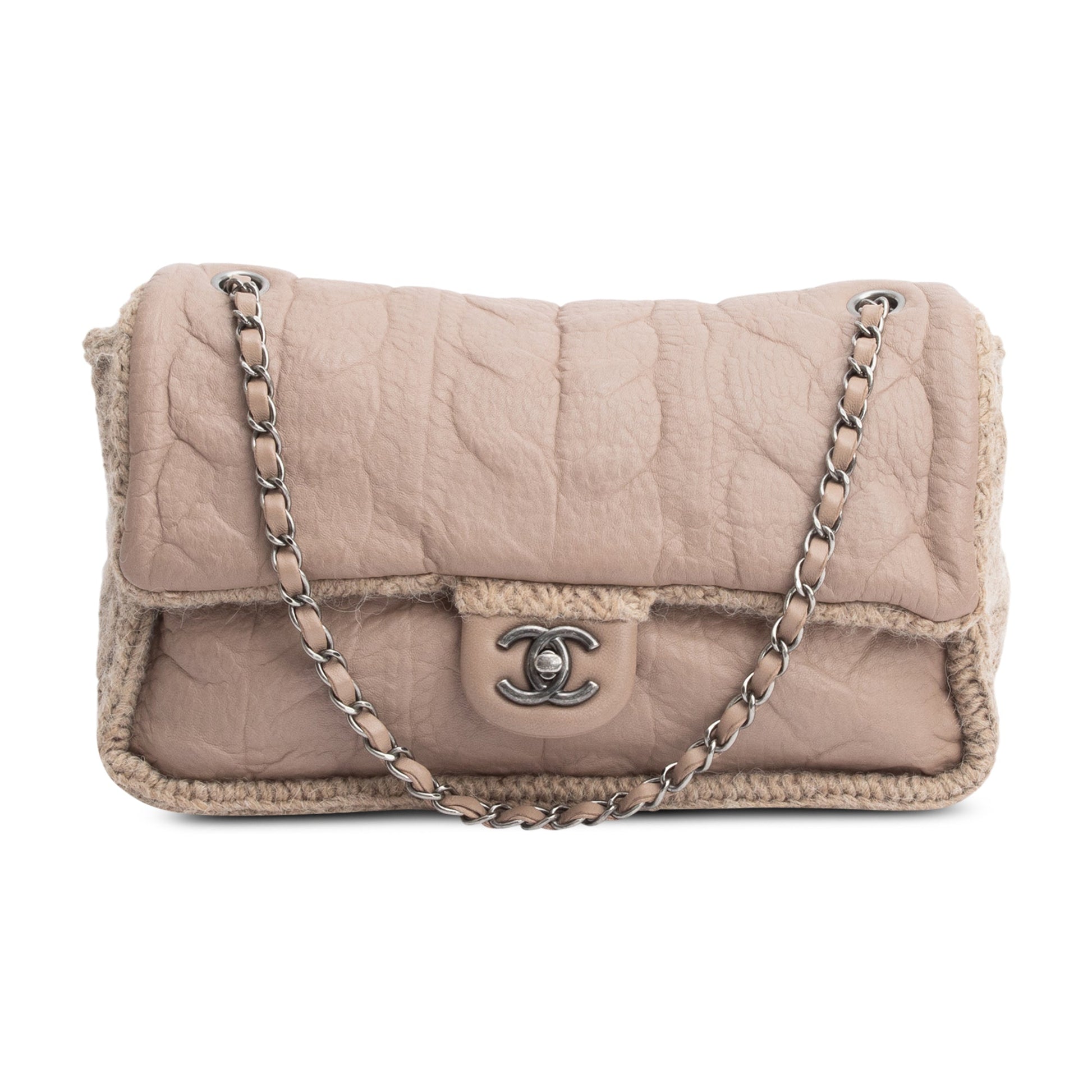 Chanel Taupe Sheepskin & Wool Chic Travel Bag