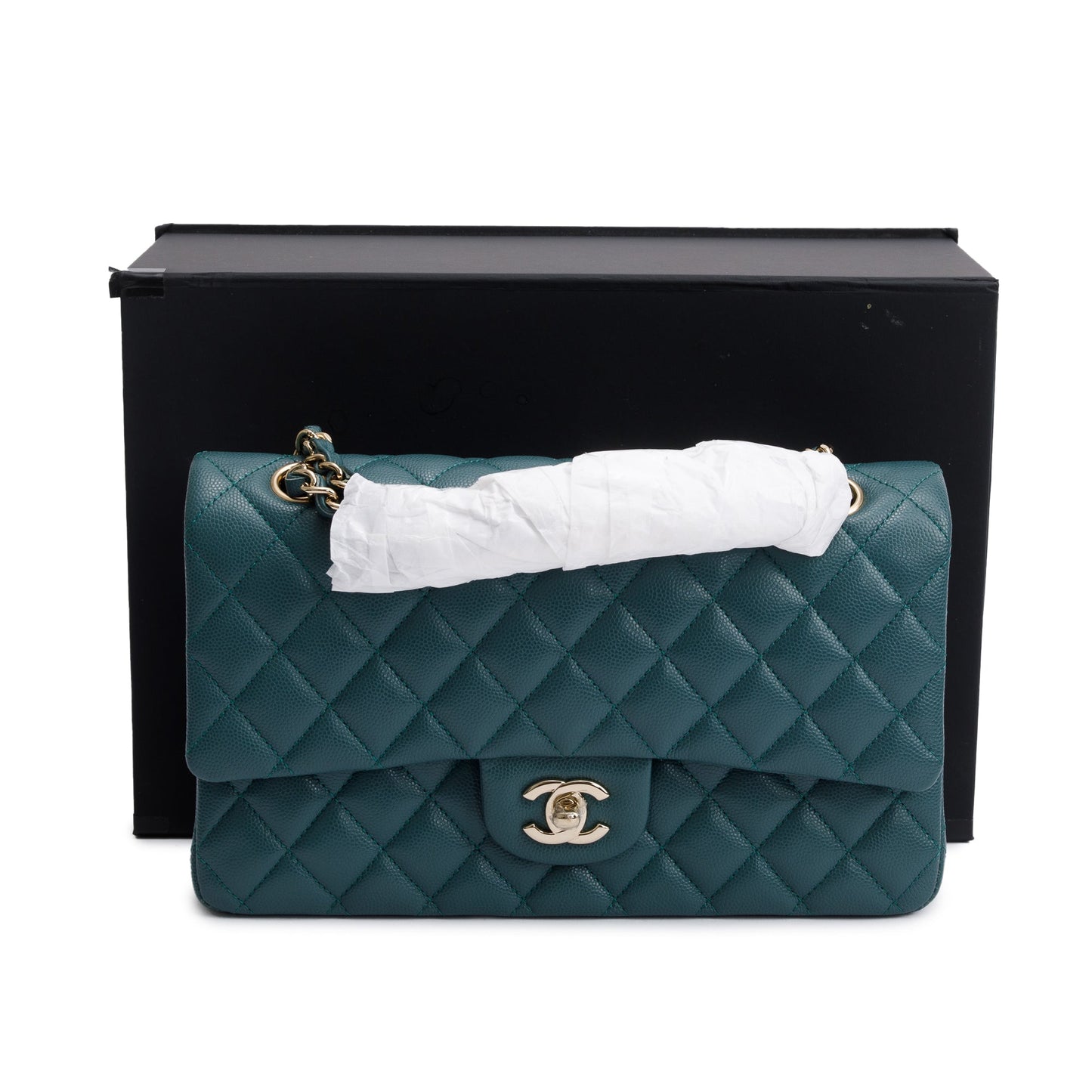 Chanel Teal Quilted Caviar Classic Double Leather Travel Bag