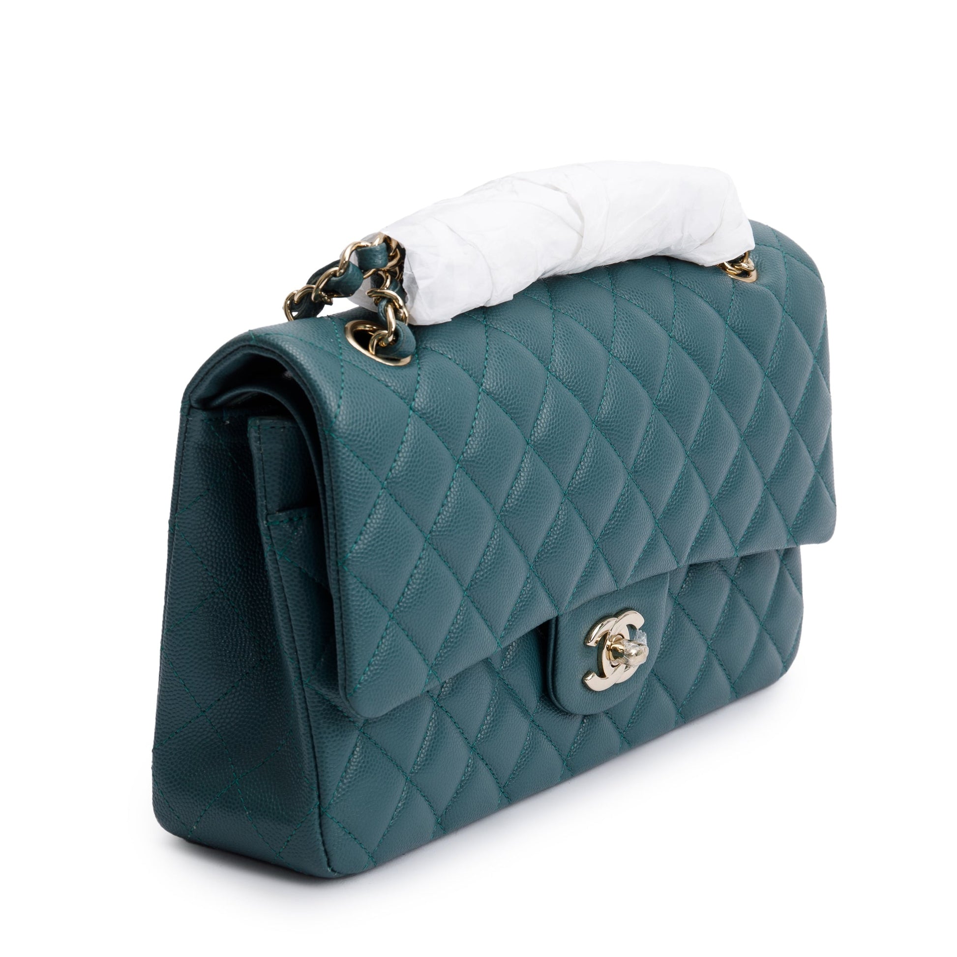 Chanel Teal Quilted Caviar Classic Double Leather Travel Bag