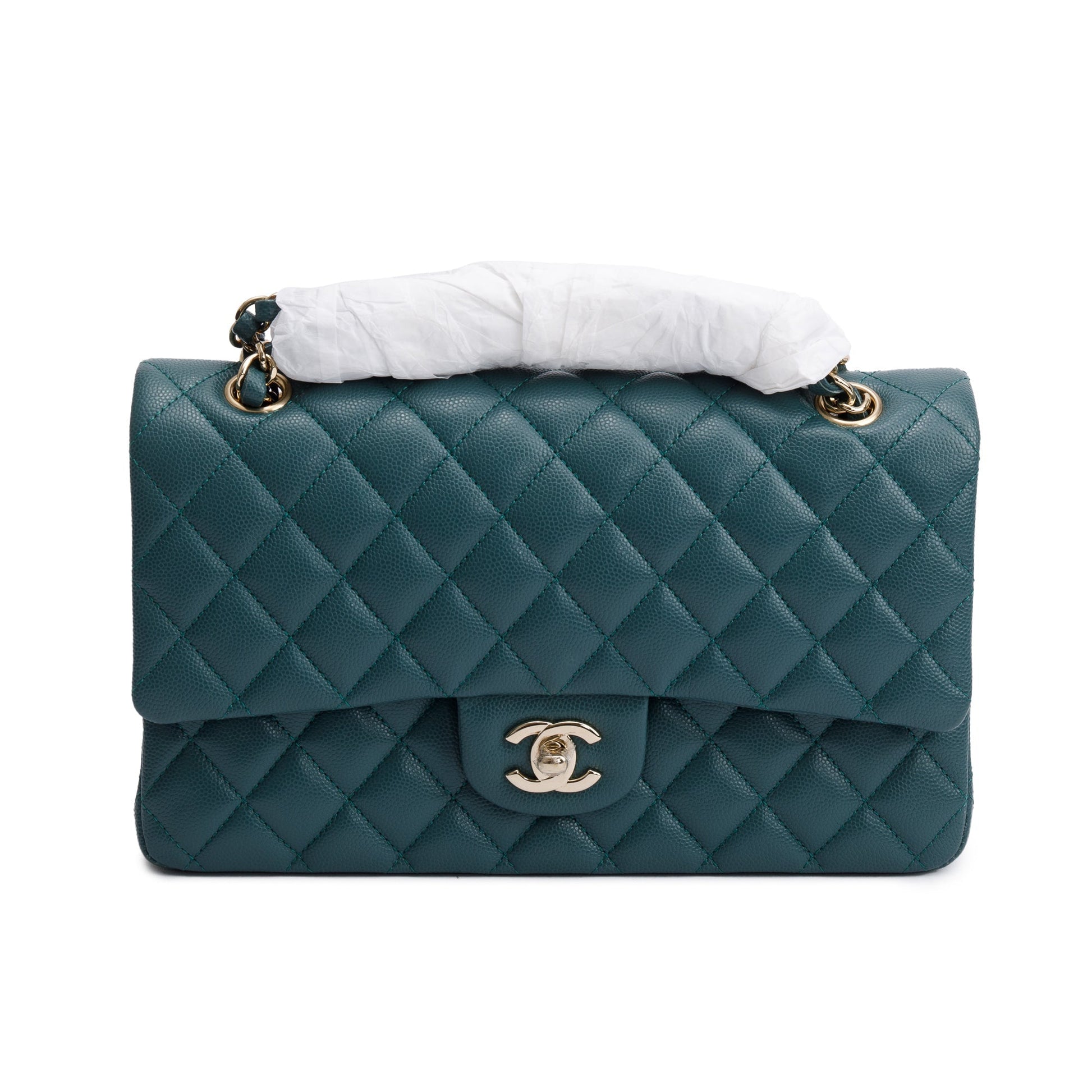 Chanel Teal Quilted Caviar Classic Double Leather Travel Bag