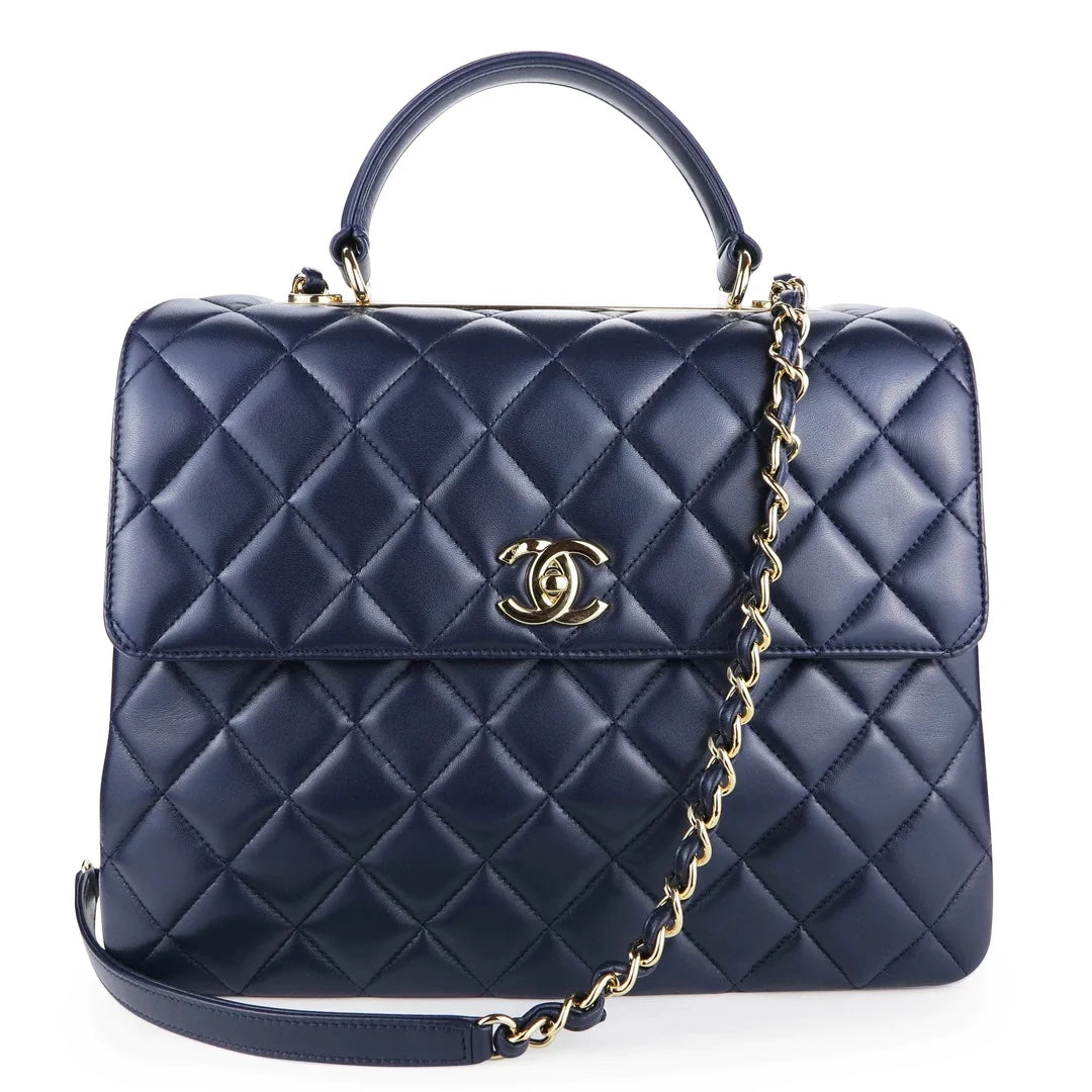 Chanel QUILTED NAVY LAMBSKIN TRENDY CC HANDLE Leather Shoulder Bag