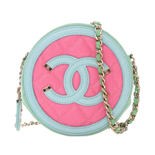 Chanel Tricolor Caviar CC Filigree Round Crossbody Bag