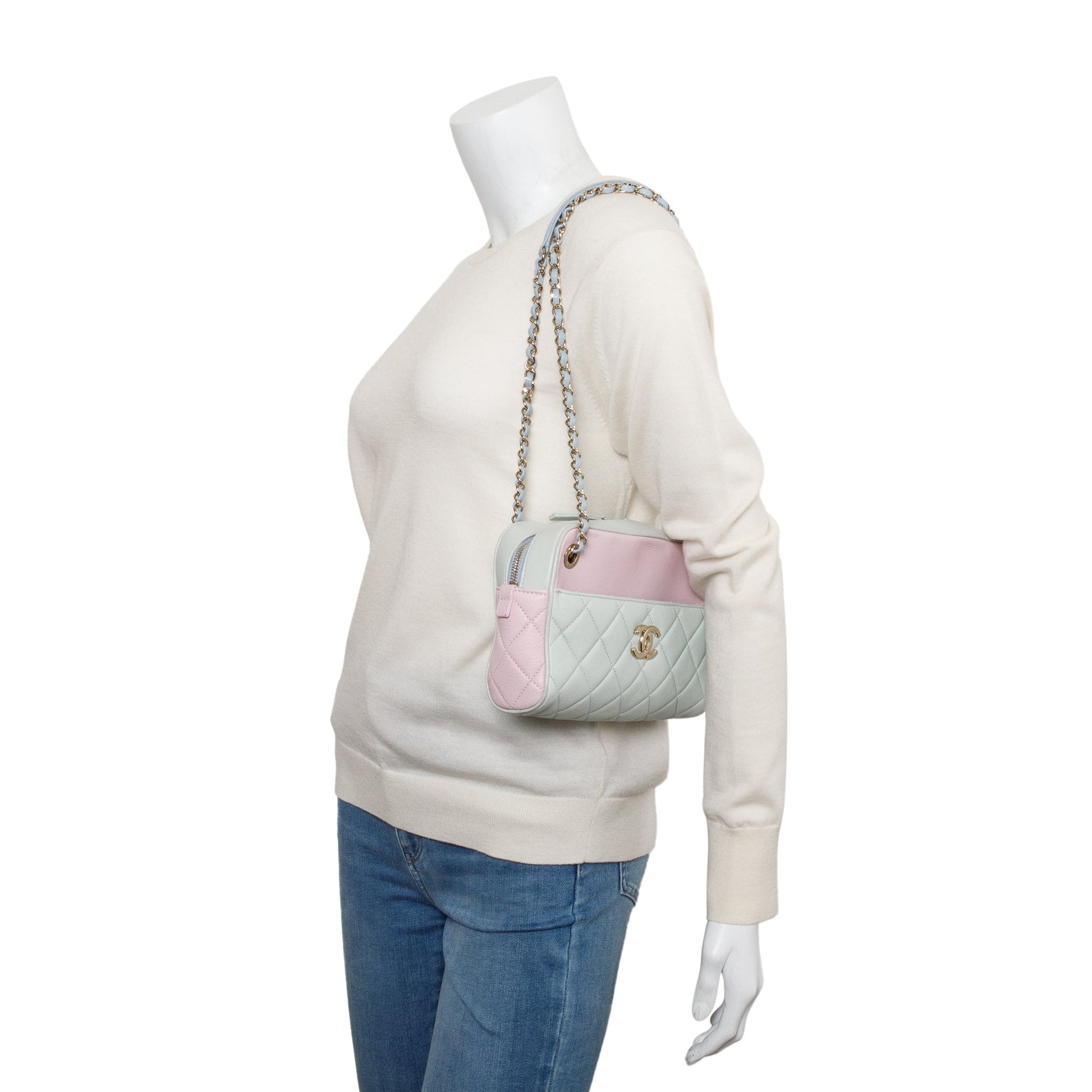 Chanel Tricolour Quilted & Out Camera Leather Calfskin Travel Bag W Insert