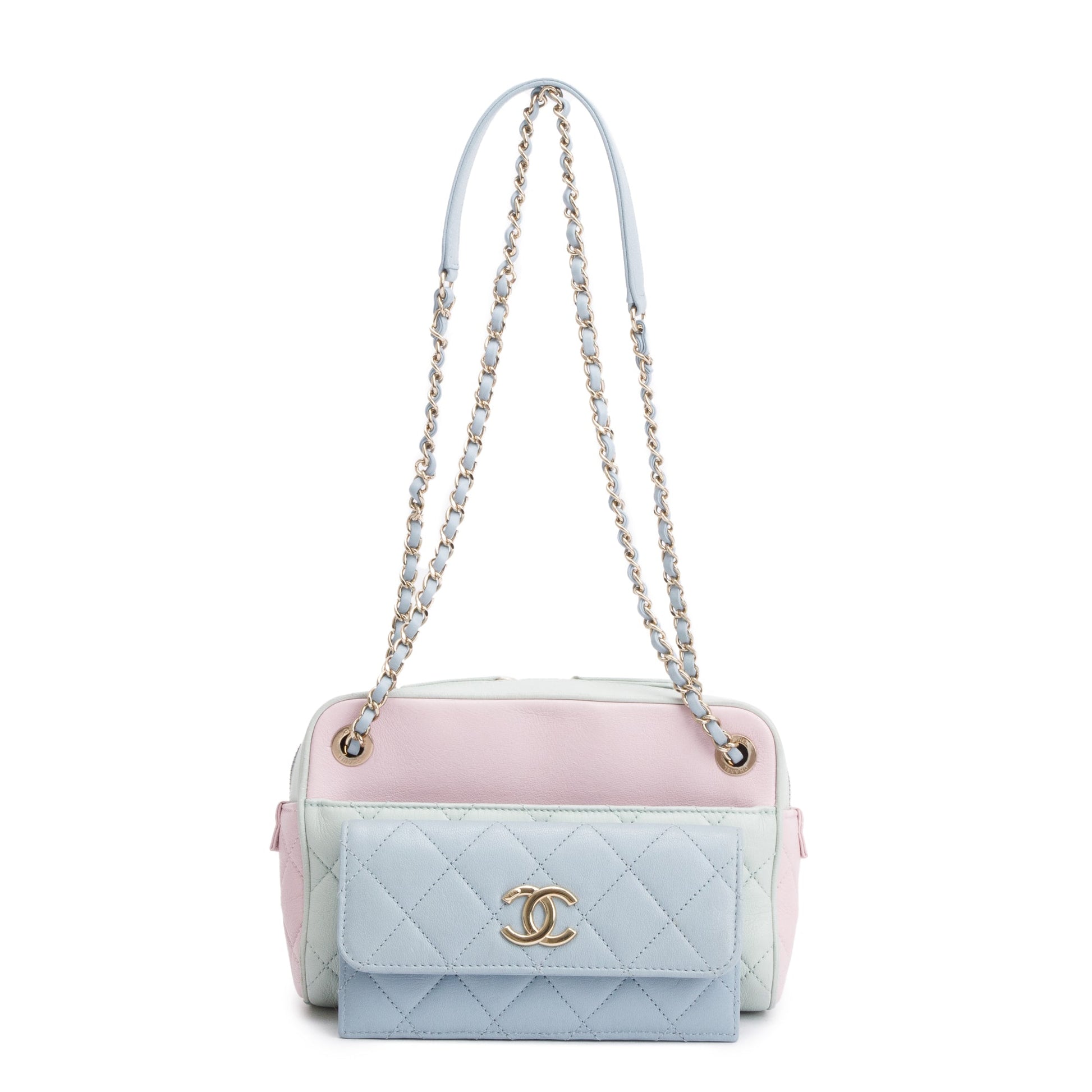 Chanel Tricolour Quilted & Out Camera Leather Calfskin Travel Bag W Insert