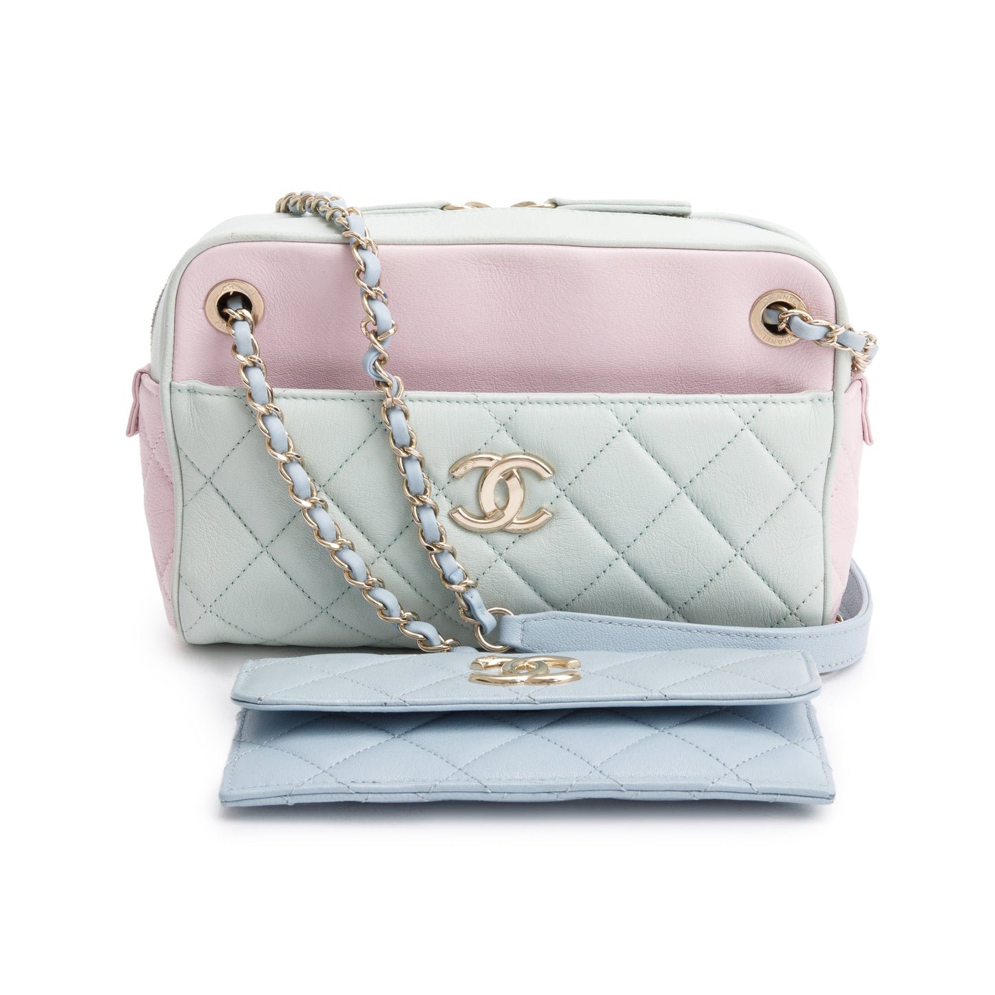 Chanel Tricolour Quilted & Out Camera Leather Calfskin Travel Bag W Insert
