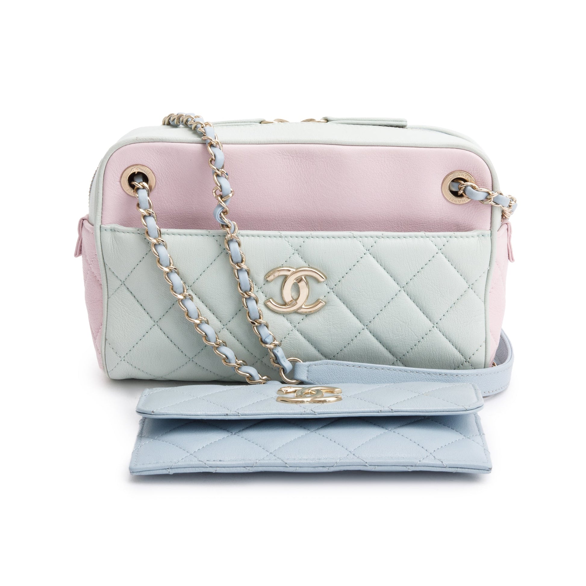 Chanel Tricolour Quilted & Out Camera Leather Calfskin Travel Bag W Insert