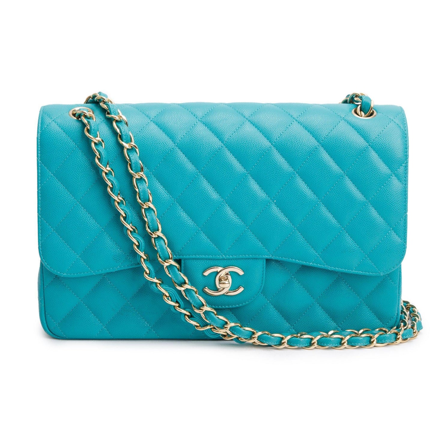 Chanel Turquoise Caviar Classic Jumbo Double Leather Travel Bag