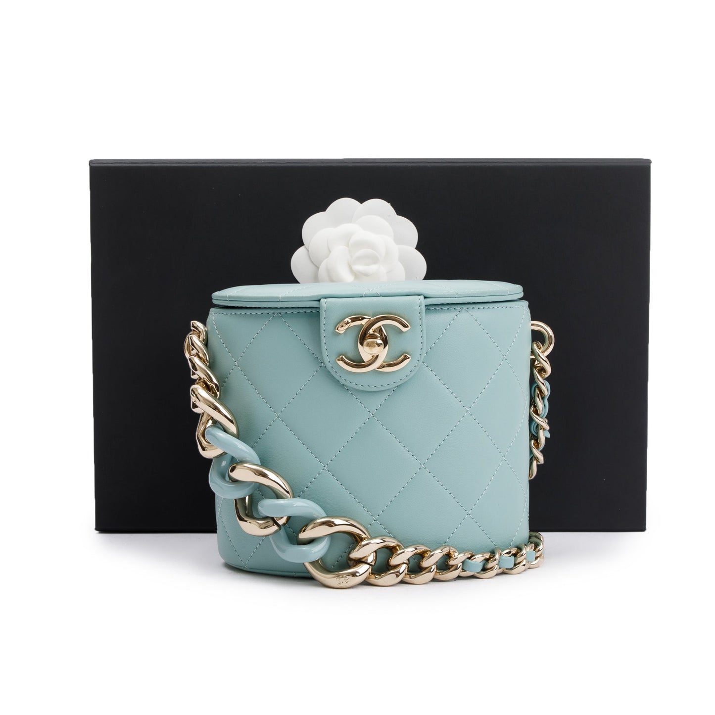 Chanel Turquoise Vanity on Leather Lambskin Travel Bag