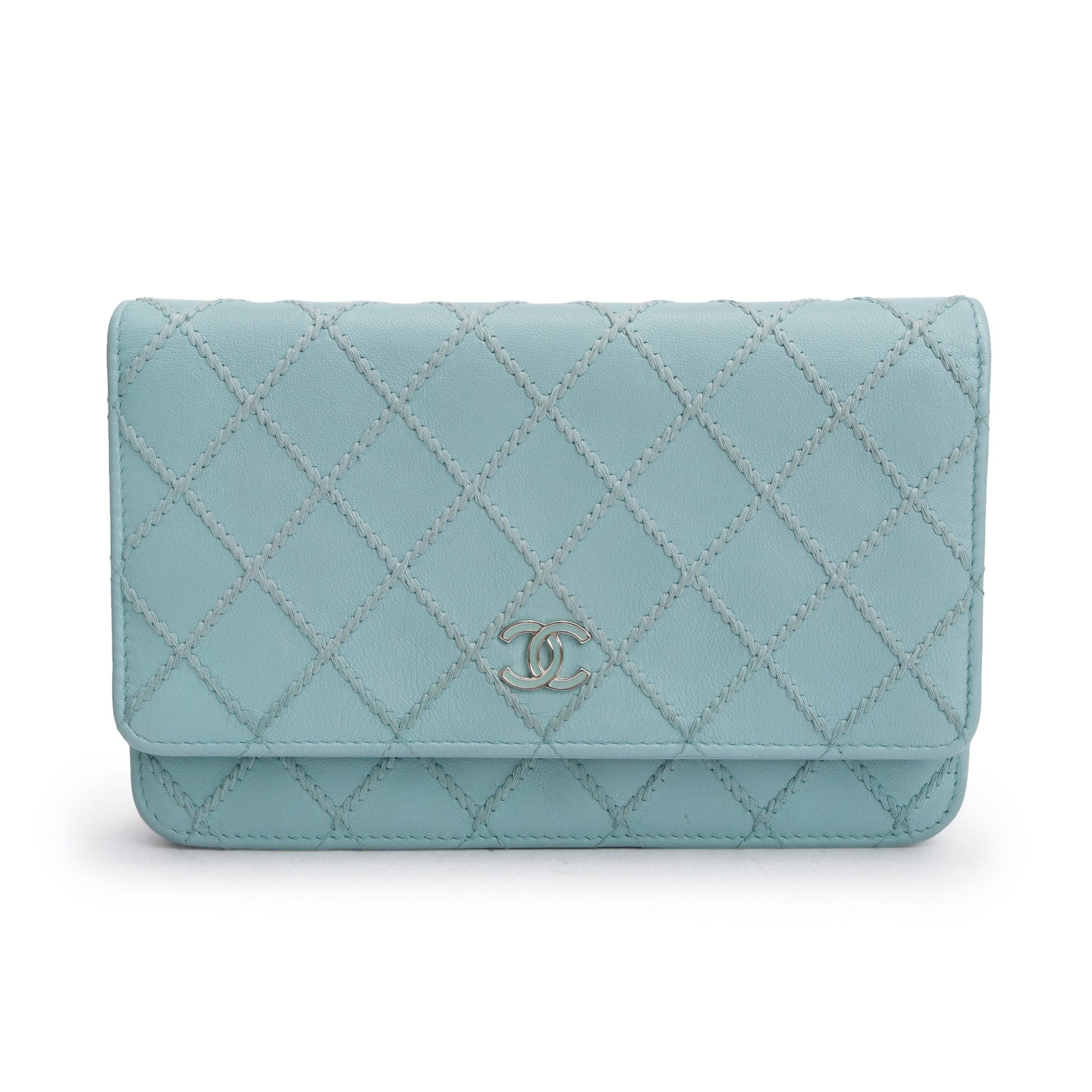 Chanel Turquoise Quilted Diamond Stitch on Leather Calfskin Wallet Case