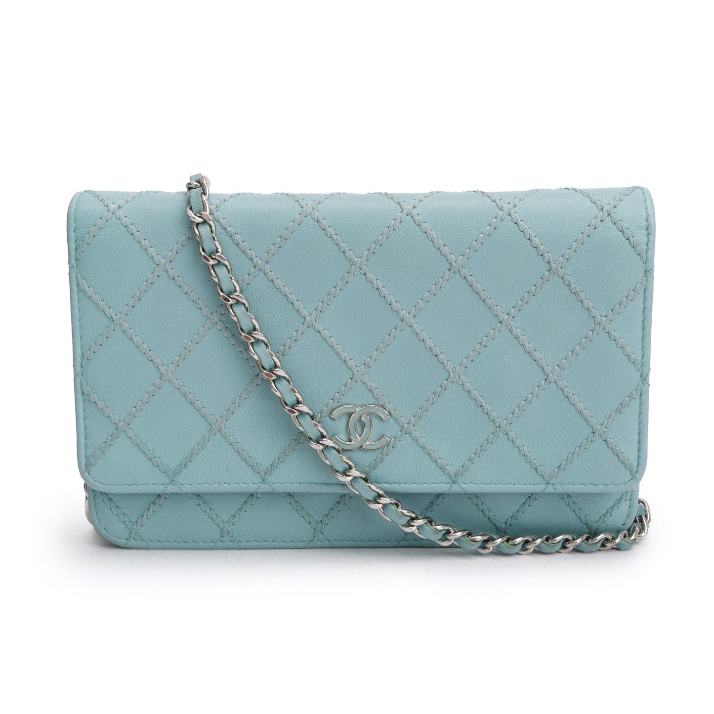 Chanel Turquoise Quilted Diamond Stitch on Leather Calfskin Wallet Case