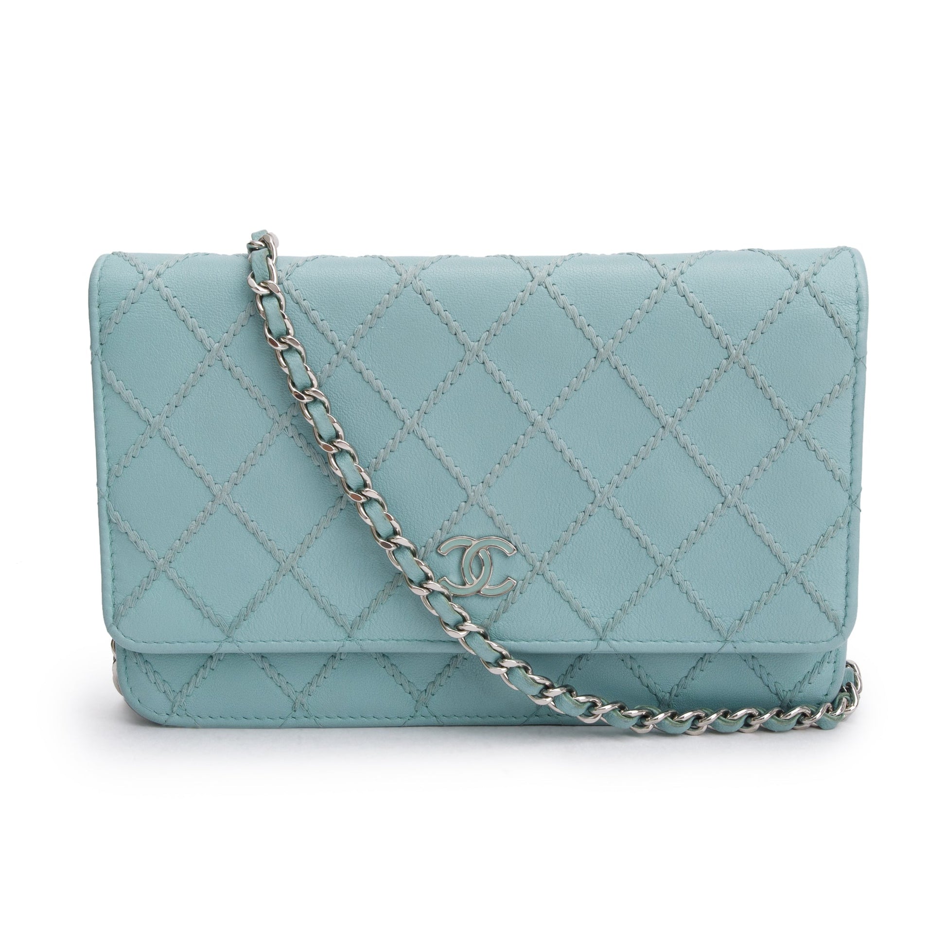 Chanel Turquoise Quilted Diamond Stitch on Leather Calfskin Wallet Case
