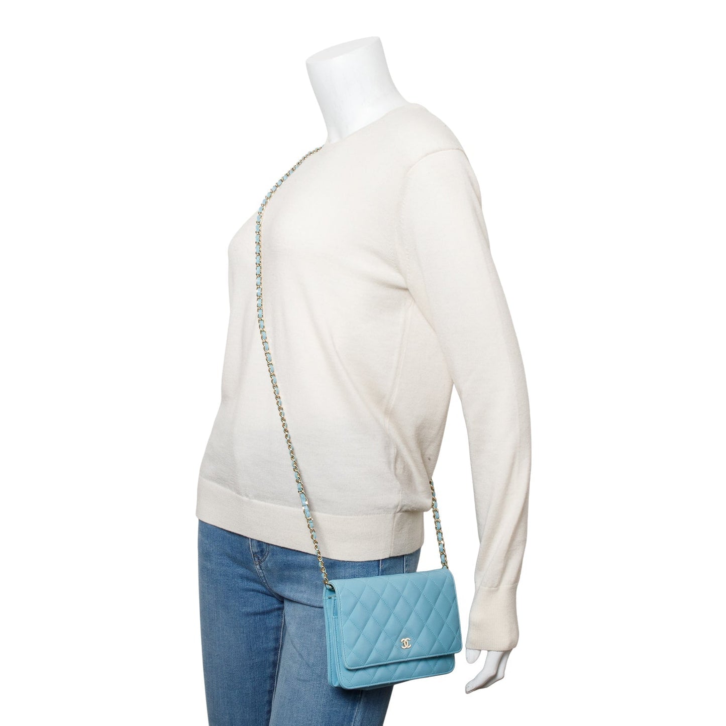 Chanel Turquoise Quilted Classic on Leather Lambskin Wallet Case