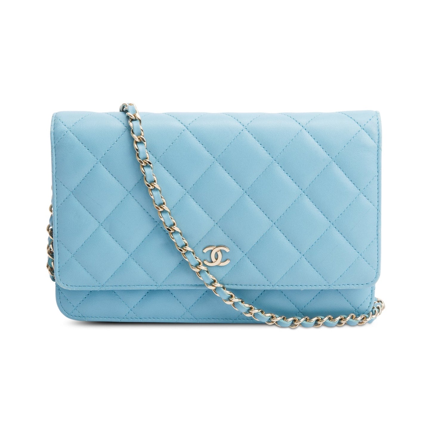 Chanel Turquoise Quilted Classic on Leather Lambskin Wallet Case