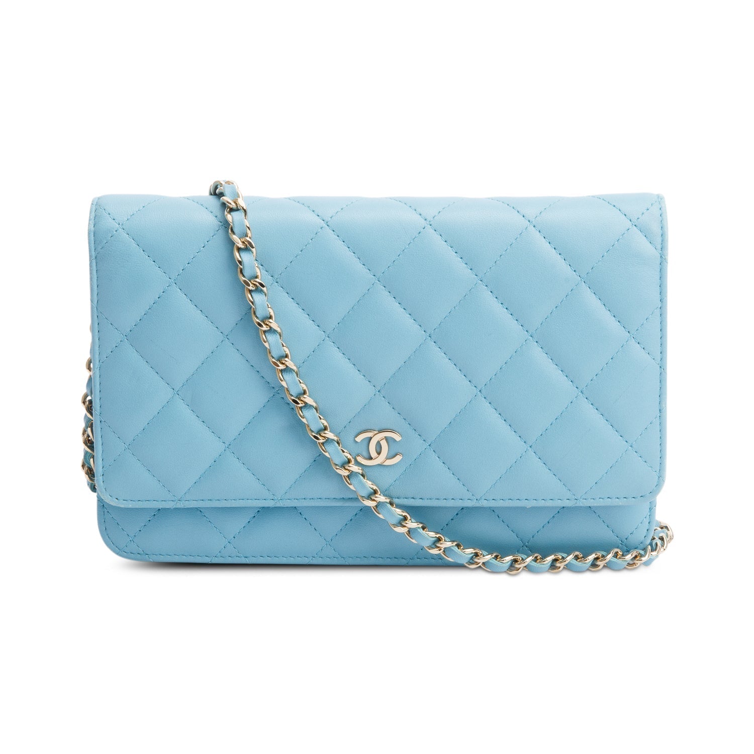 Chanel Turquoise Quilted Classic on Leather Lambskin Wallet Case