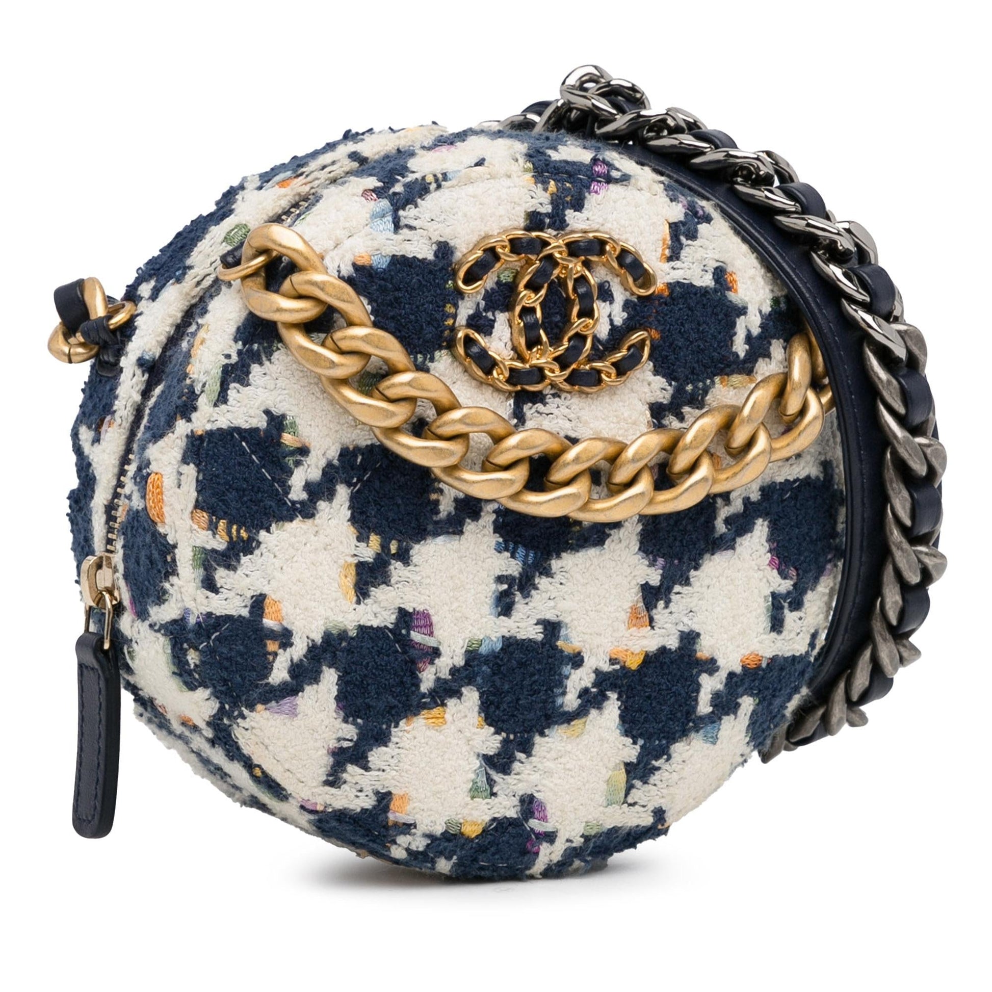 Chanel Tweed 19 Round Clutch Bag