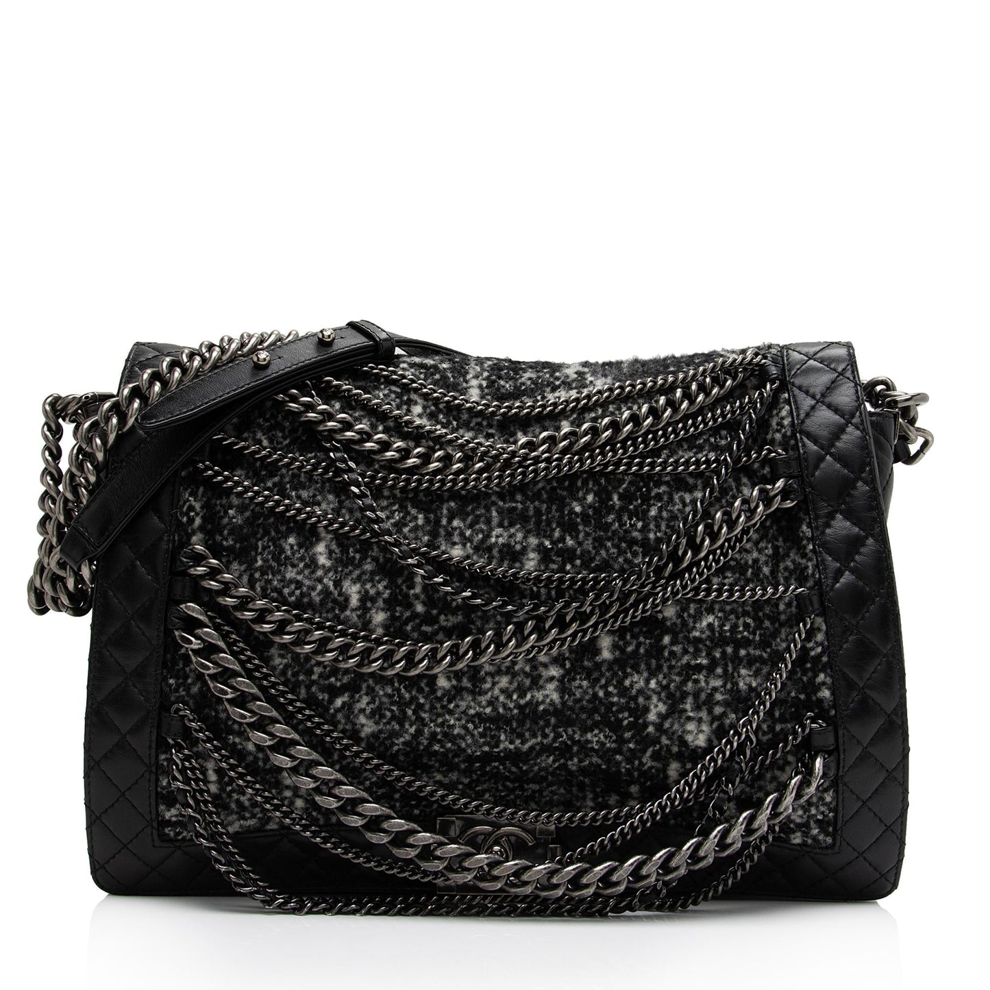 Chanel Tweed Calfskin Paris Dallas Enchained Boy Handbag