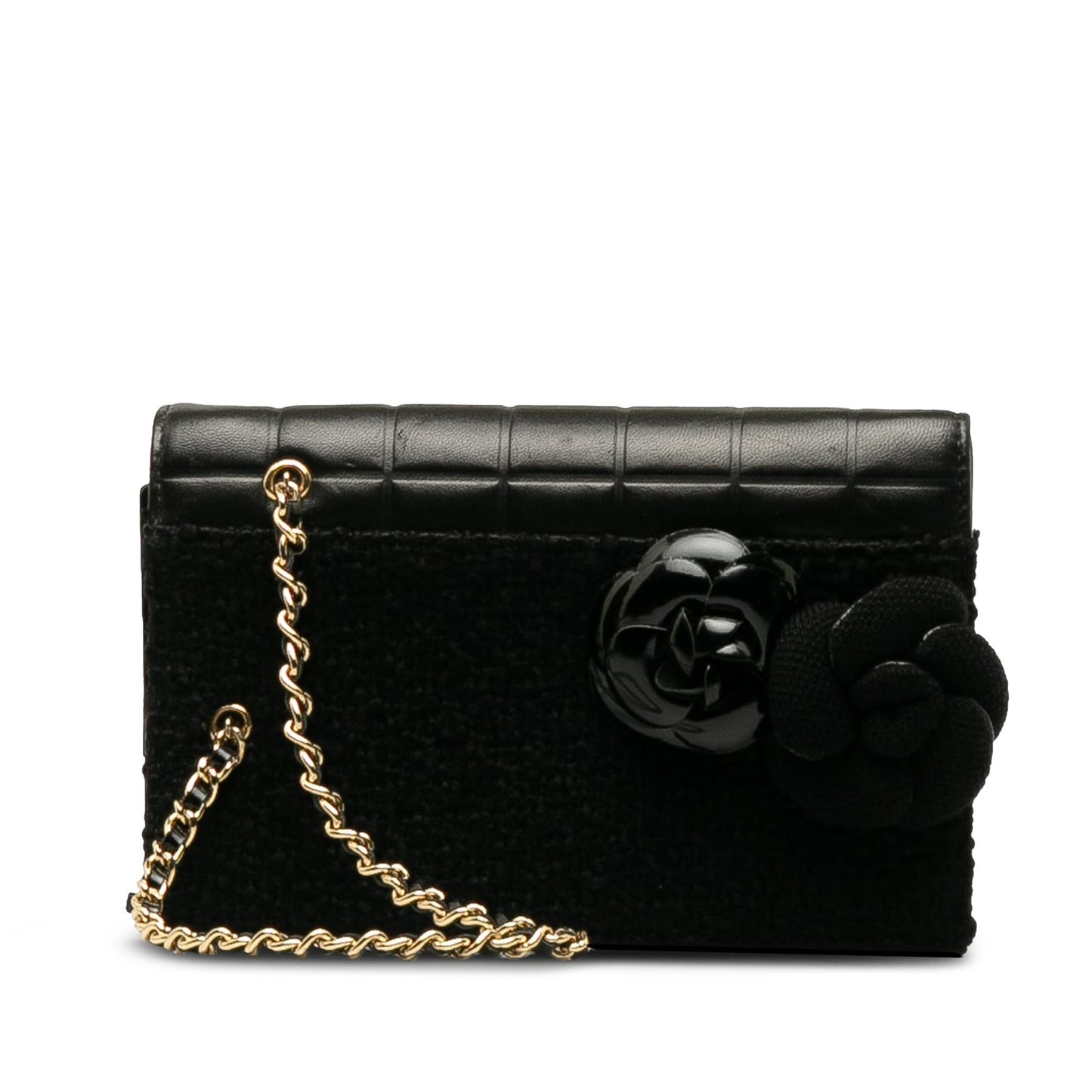 Chanel Tweed Chocolate Bar Camellia SHG-6UFZfw Clutch Bag
