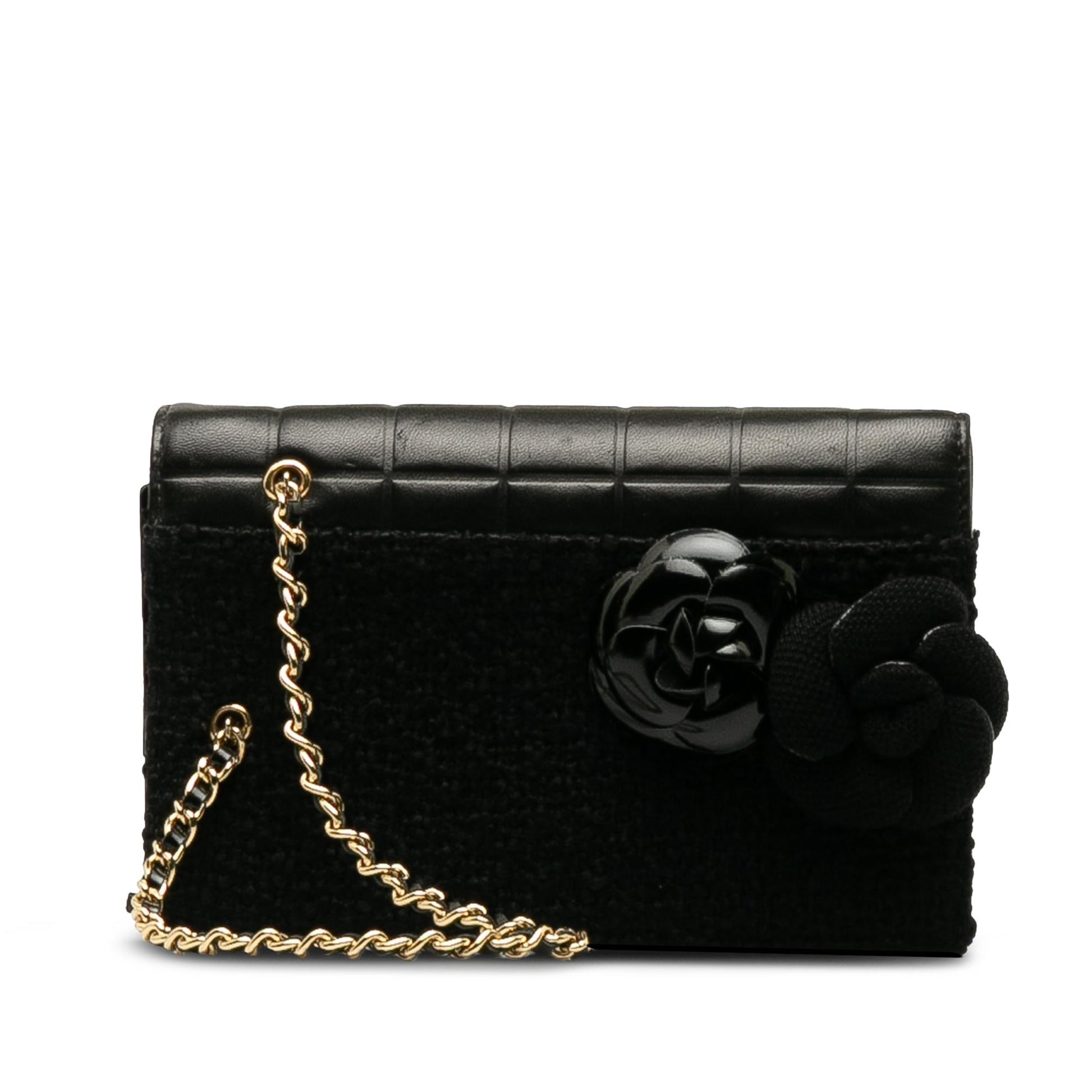Chanel Tweed Chocolate Bar Camellia SHG-6UFZfw Clutch Bag