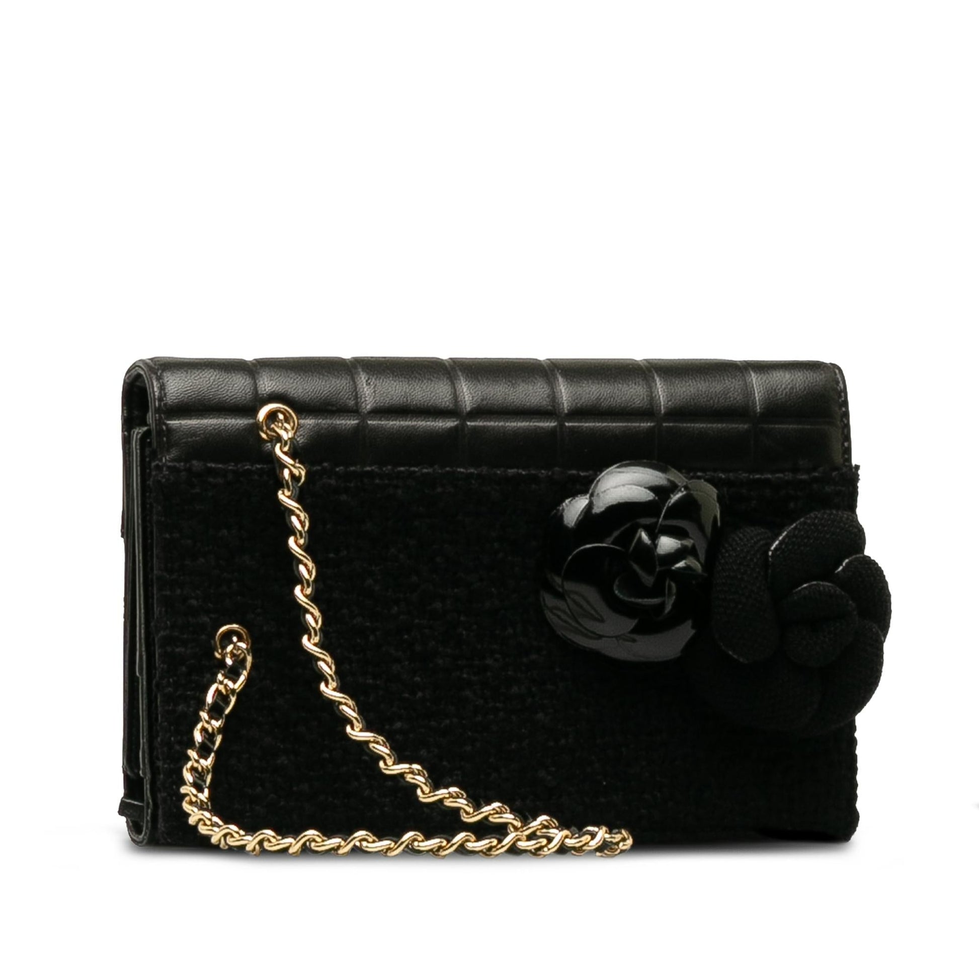 Chanel Tweed Chocolate Bar Camellia SHG-6UFZfw Clutch Bag
