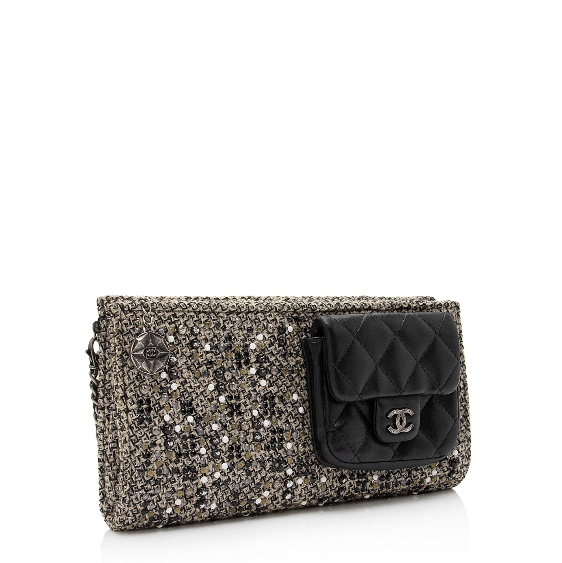 Chanel Tweed Lambskin CC Embellished Wrislet SHF-1PtYF3 Clutch Bag