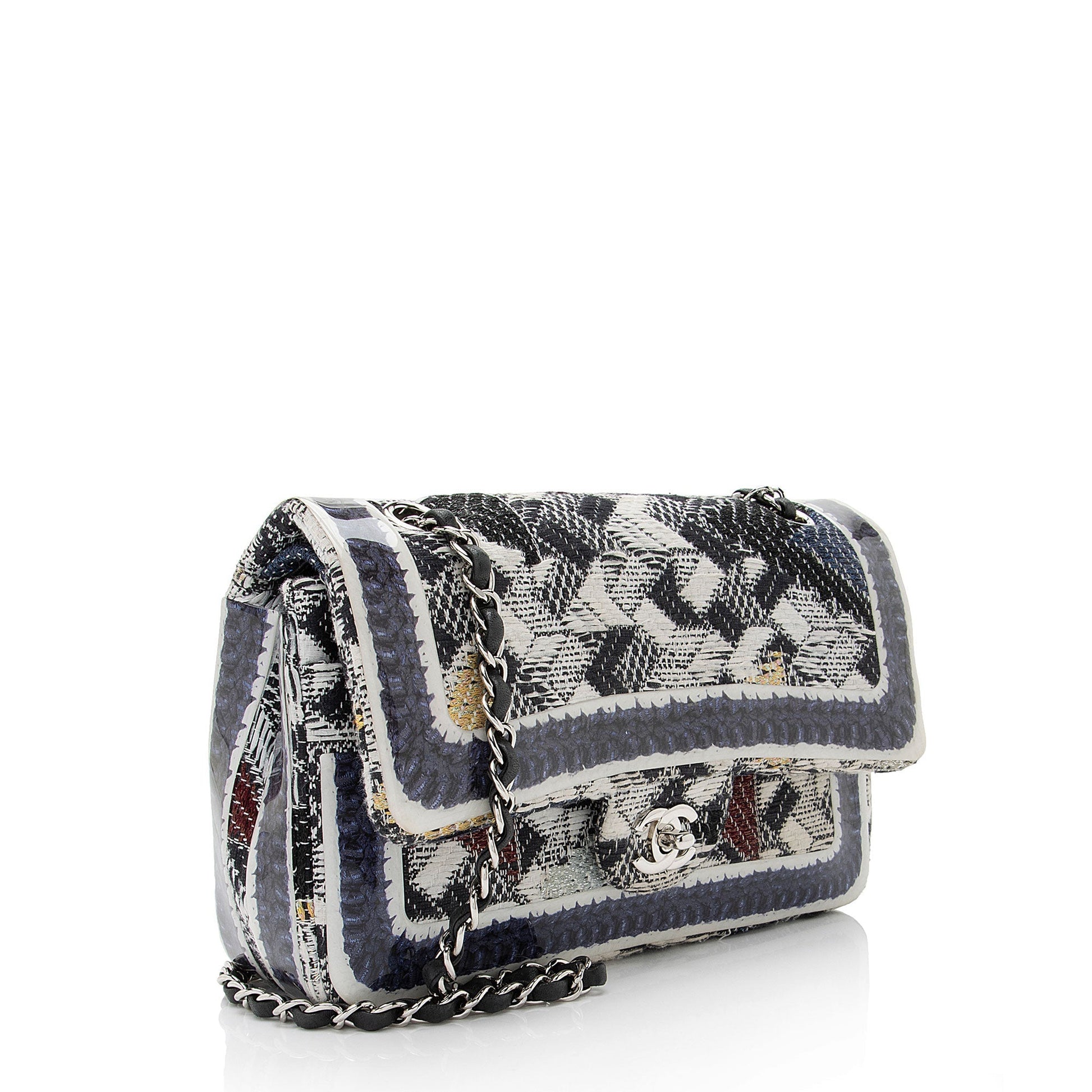 Chanel Tweed Silicone Double Flap Shoulder Bag