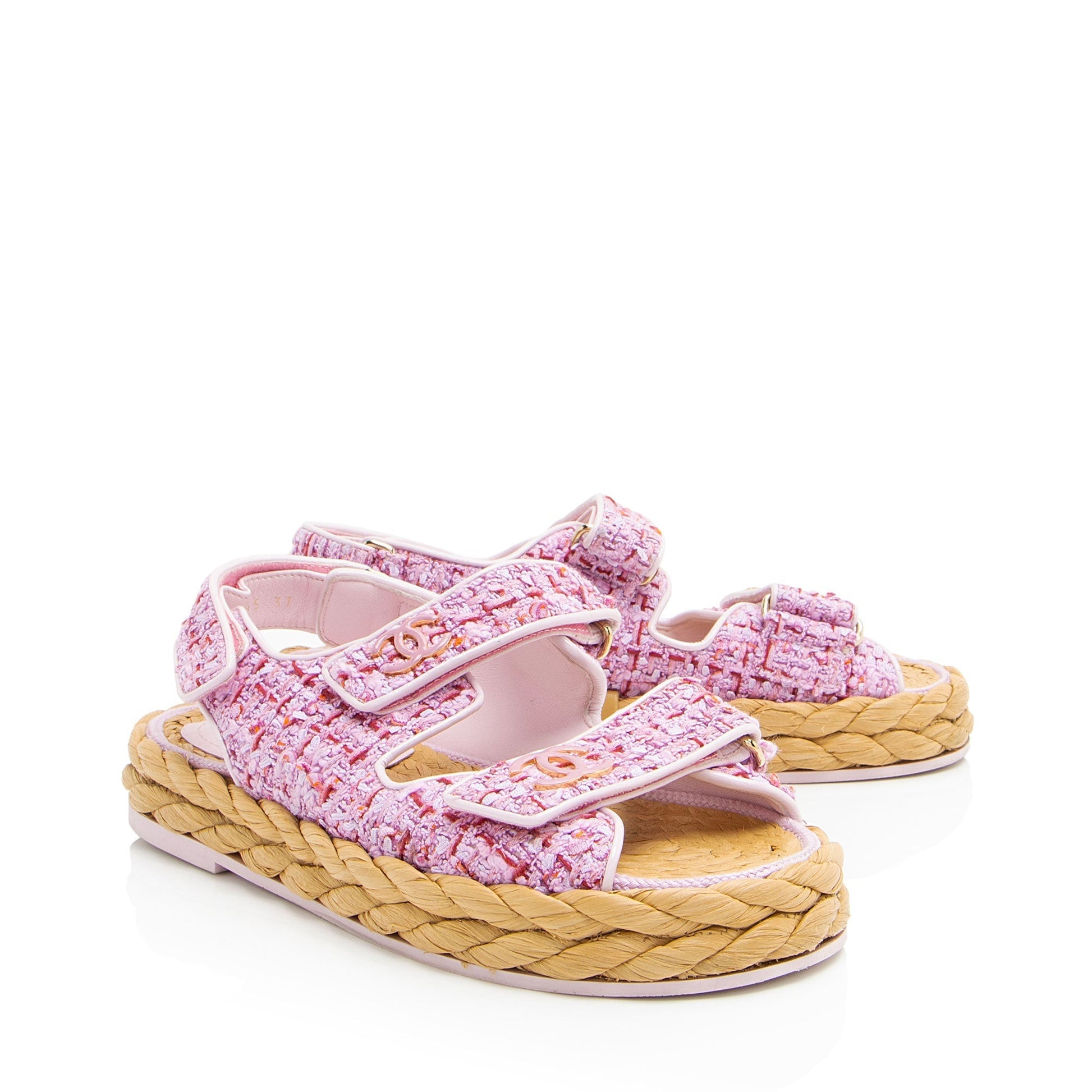 Chanel Tweed Velcro Cc Dad Sandals - Size 7 37