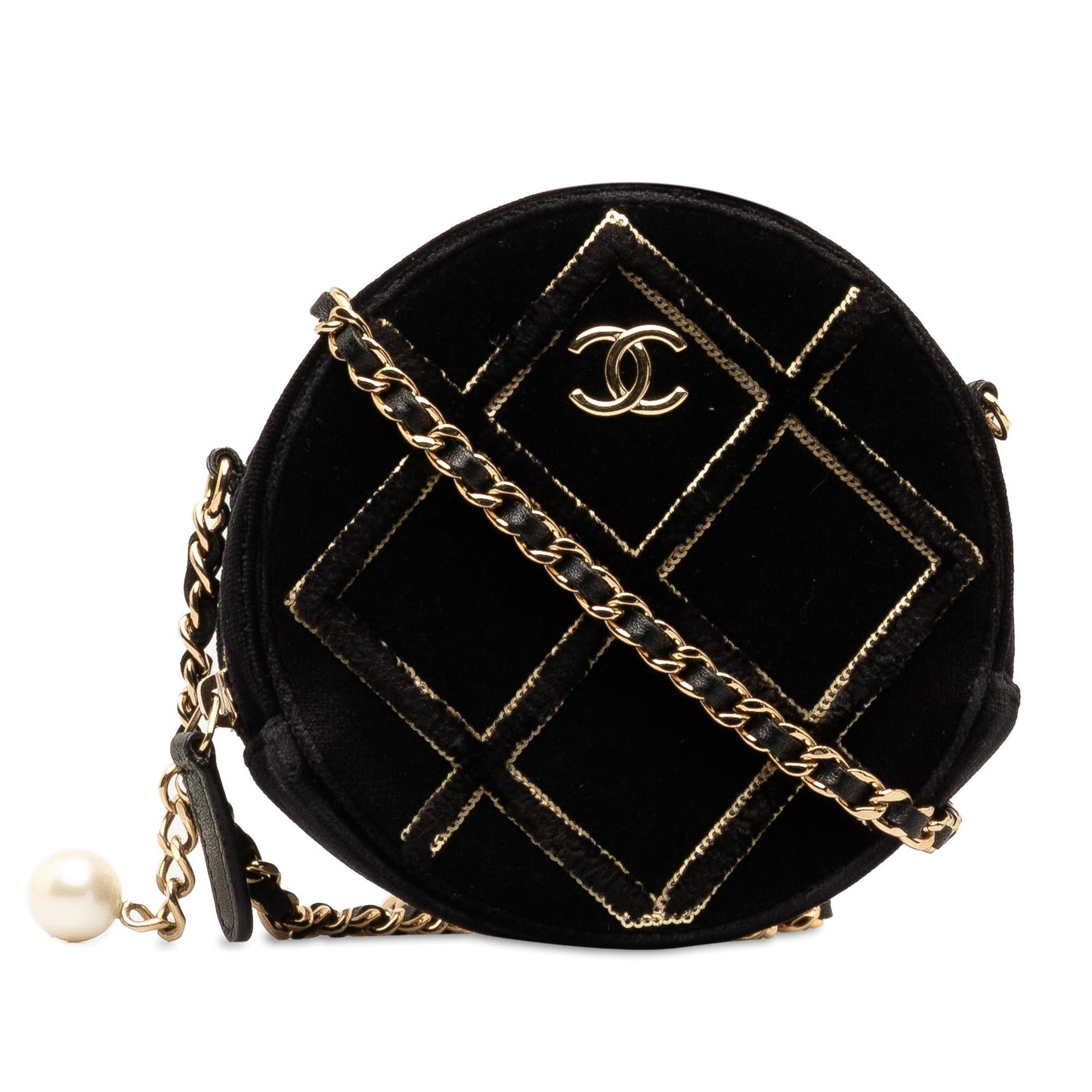 Chanel Velvet Pearl Sequin Round Crossbody Bag Crossbody 1