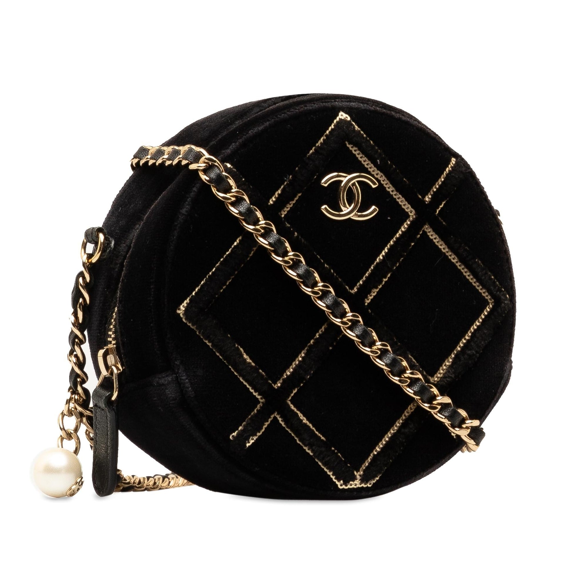 Chanel Velvet Pearl Sequin Round Crossbody Bag Crossbody 1