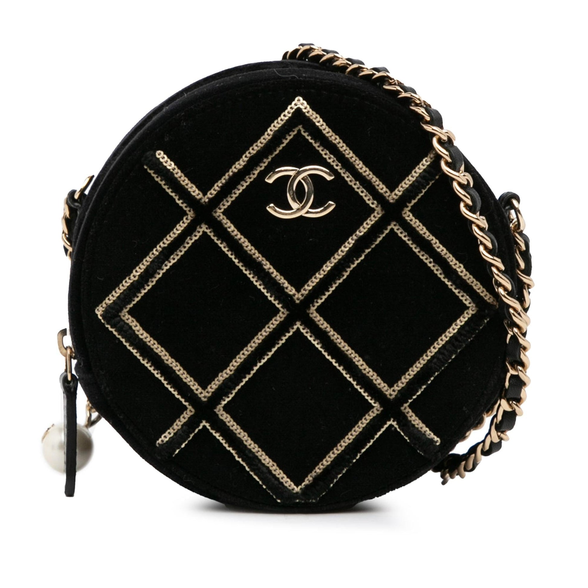 Chanel Velvet Pearl Sequin Round Crossbody Bag