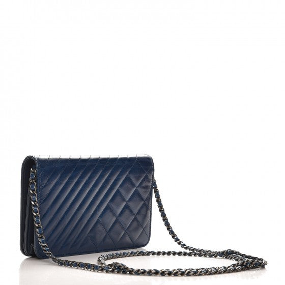 Chanel Glazed Calfskin Quilted Coco Boy On Wallet Case