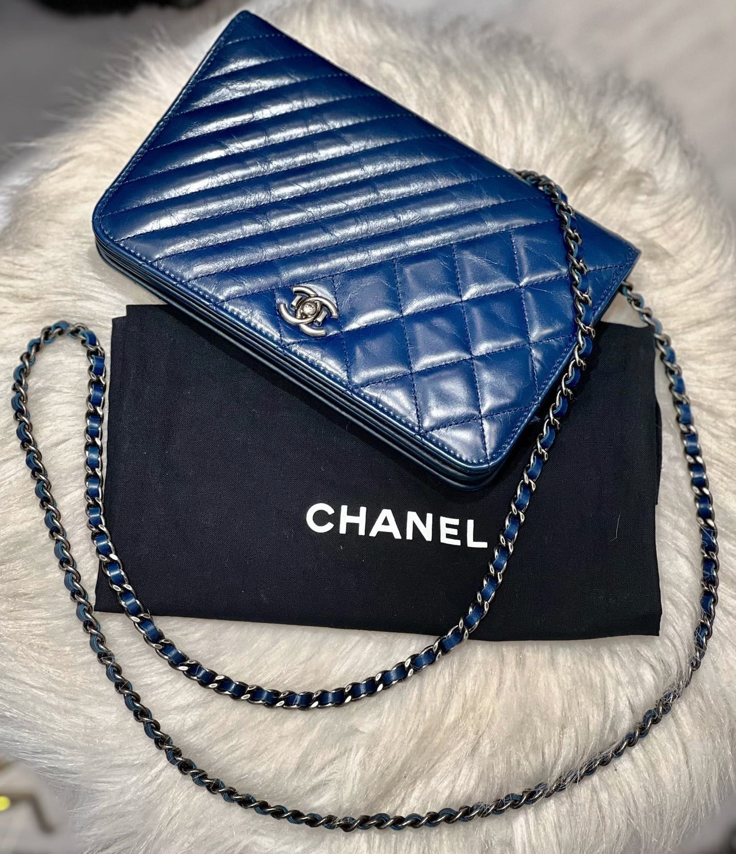 Chanel Glazed Calfskin Quilted Coco Boy On Wallet Case