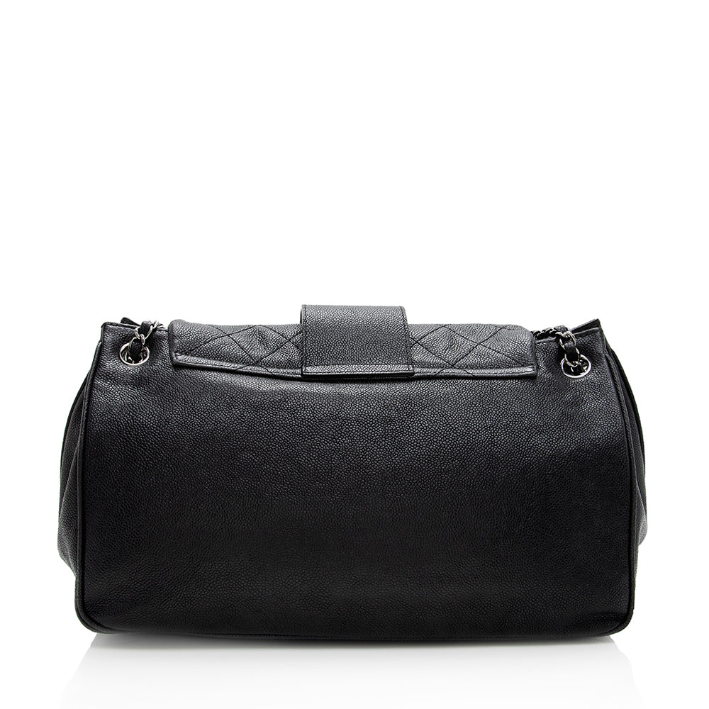 Chanel Washed Caviar Mademoiselle Accordion Flap SHF Leather Shoulder Bag